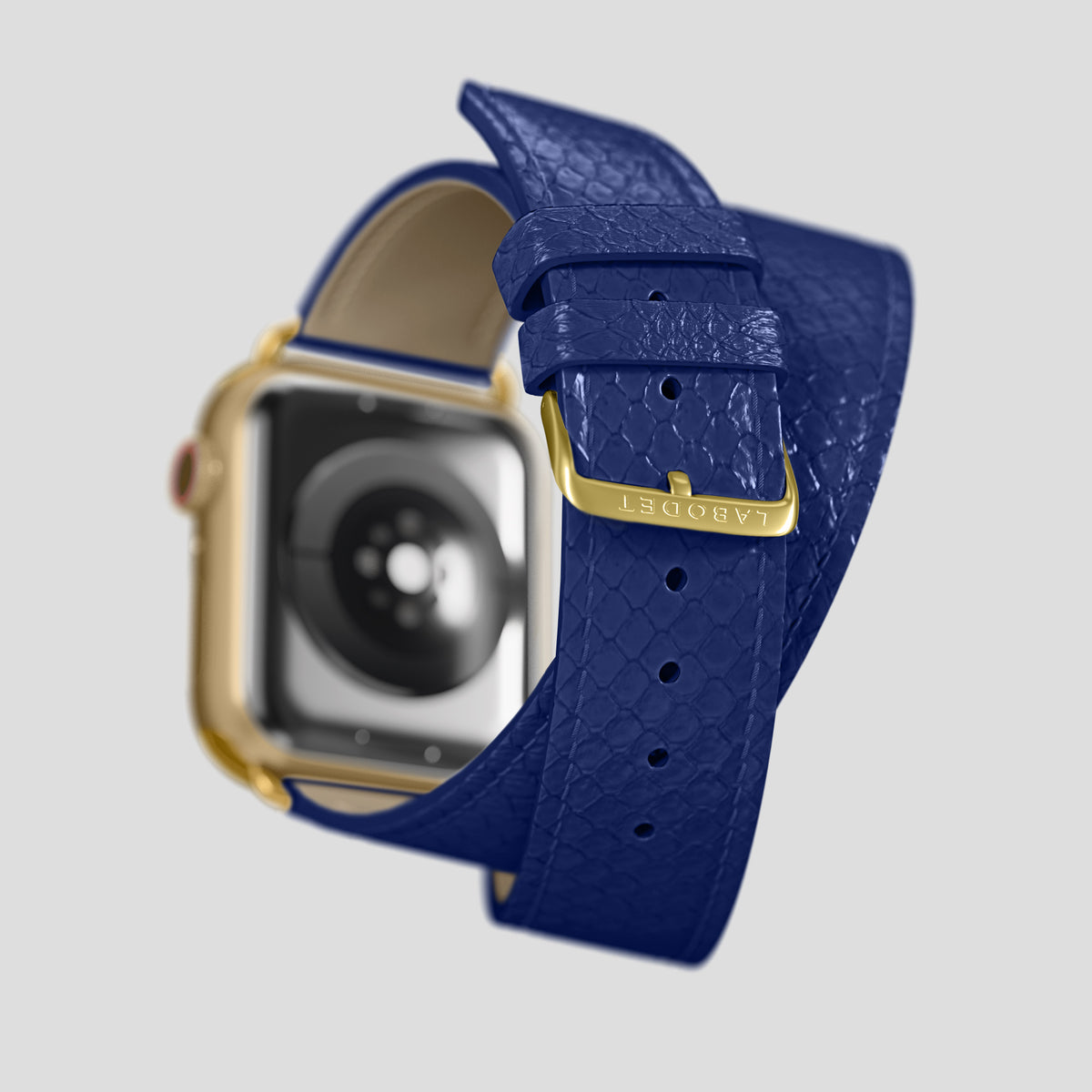 Royal Blue Apple Watch 46mm Double Strap In Python with Gold Metal -5 | Royal-Blue-Gold
