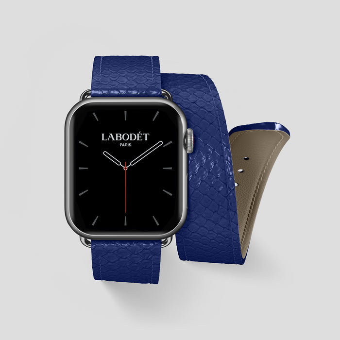 Royal Blue Apple Watch 46mm Double Strap In Python with Steel Metal -1 | Royal-Blue-Steel