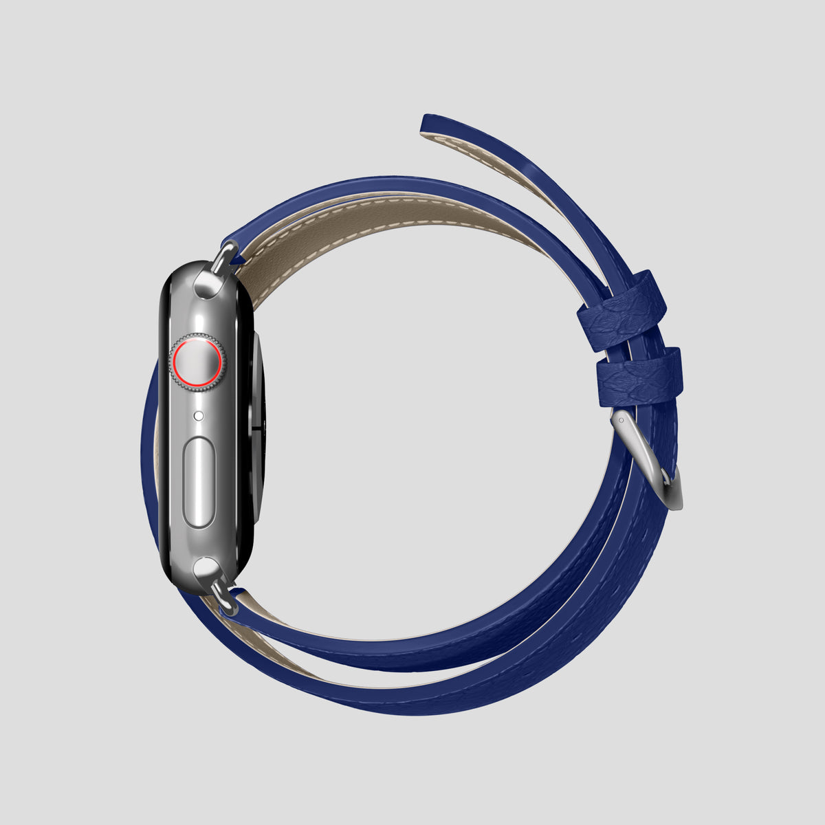 Royal Blue Apple Watch 46mm Double Strap In Python with Steel Metal -4 | Royal-Blue-Steel