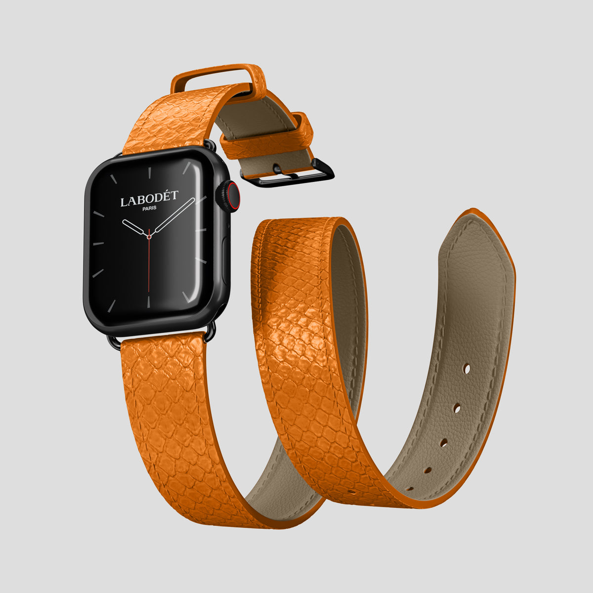 Orange Apple Watch 46mm Double Strap In Python with Black Metal -3 | Orange-Black