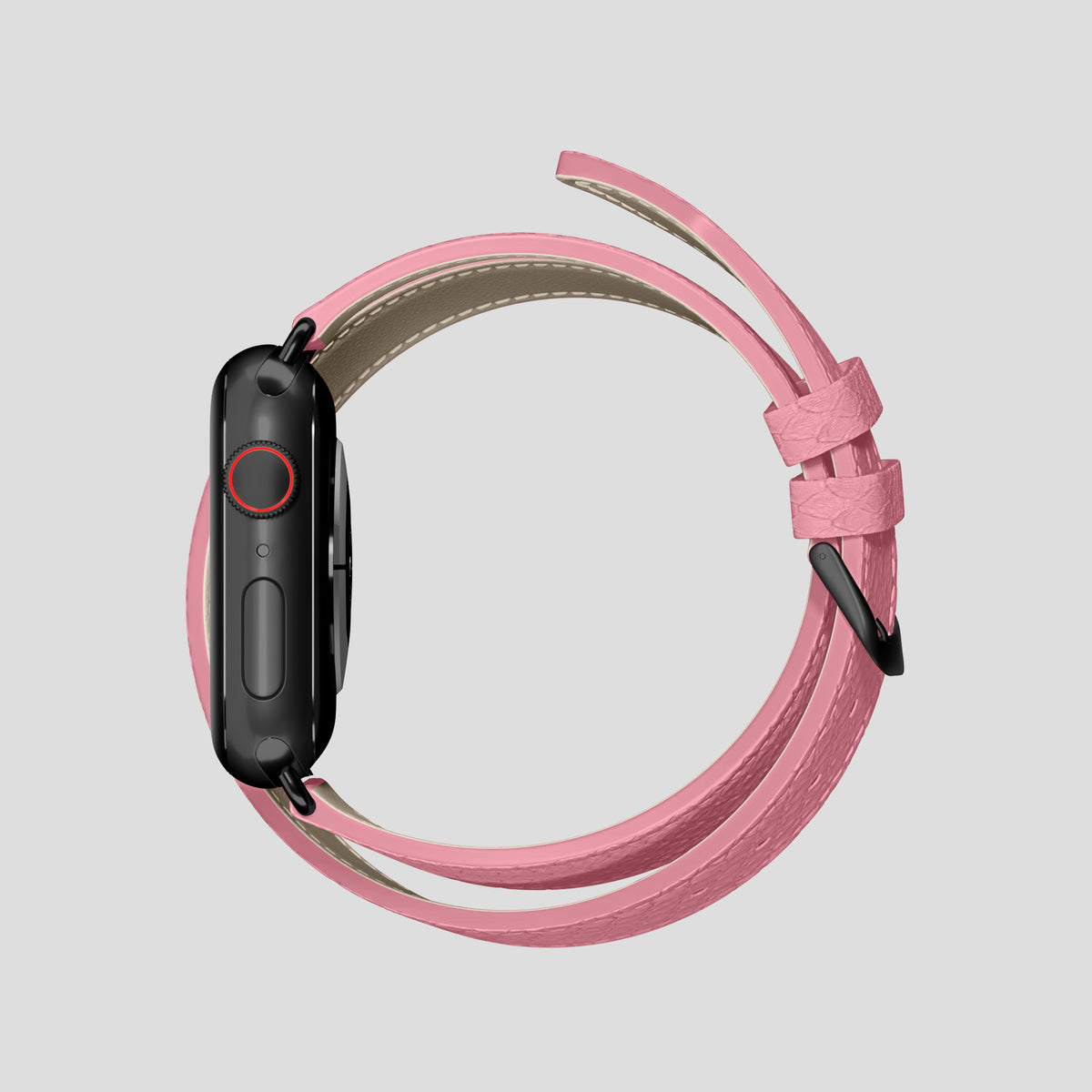 Pink Apple Watch 46mm Double Strap In Python with Black Metal -4 | Pink-Black