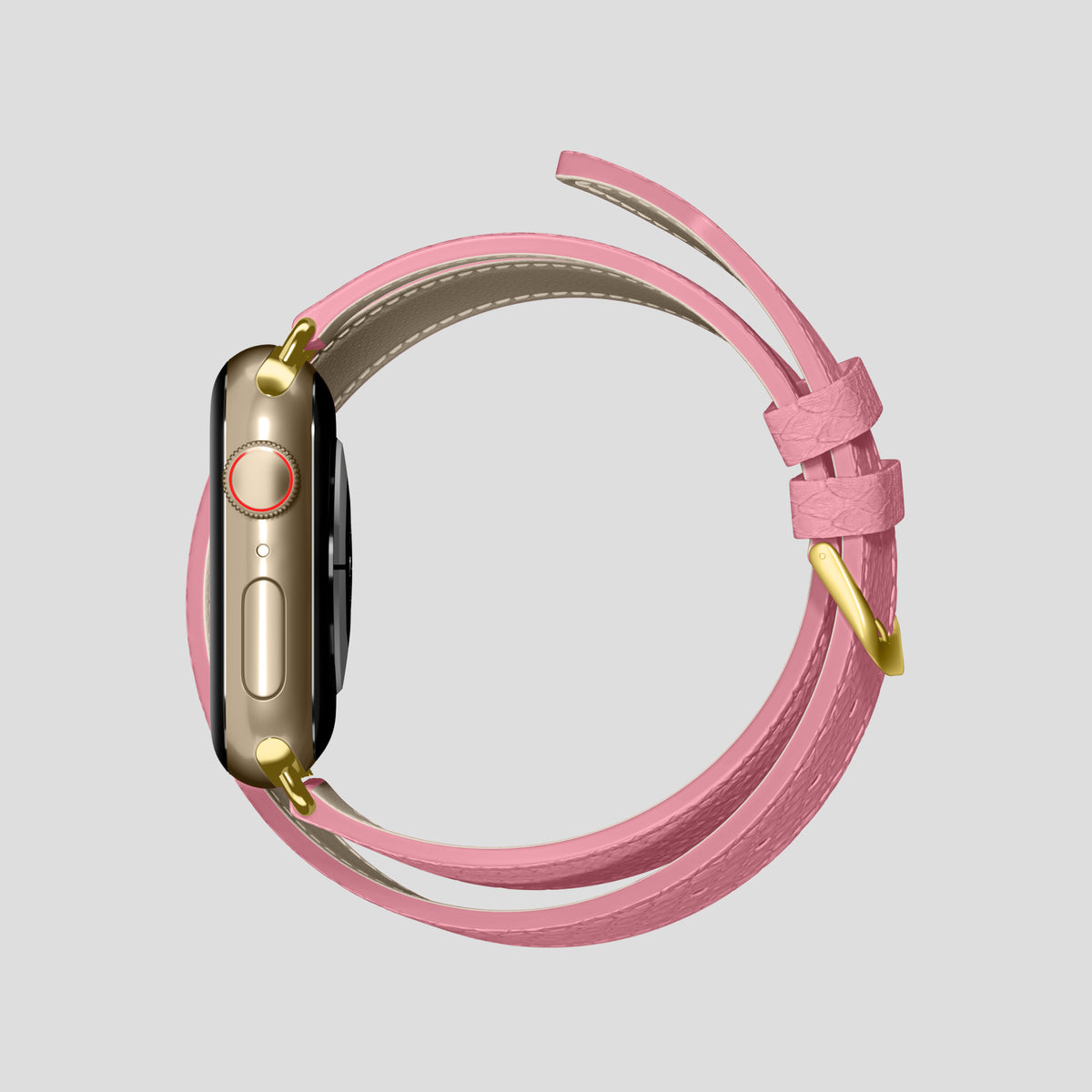 Pink Apple Watch 46mm Double Strap In Python with Gold Metal -4 | Pink-Gold