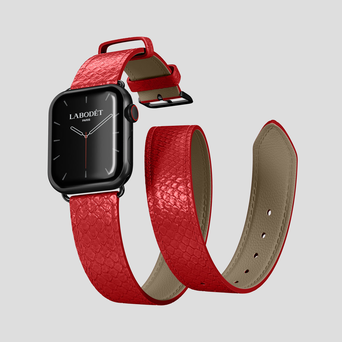Red Apple Watch 46mm Double Strap In Python with Black Metal -3 | Red-Black