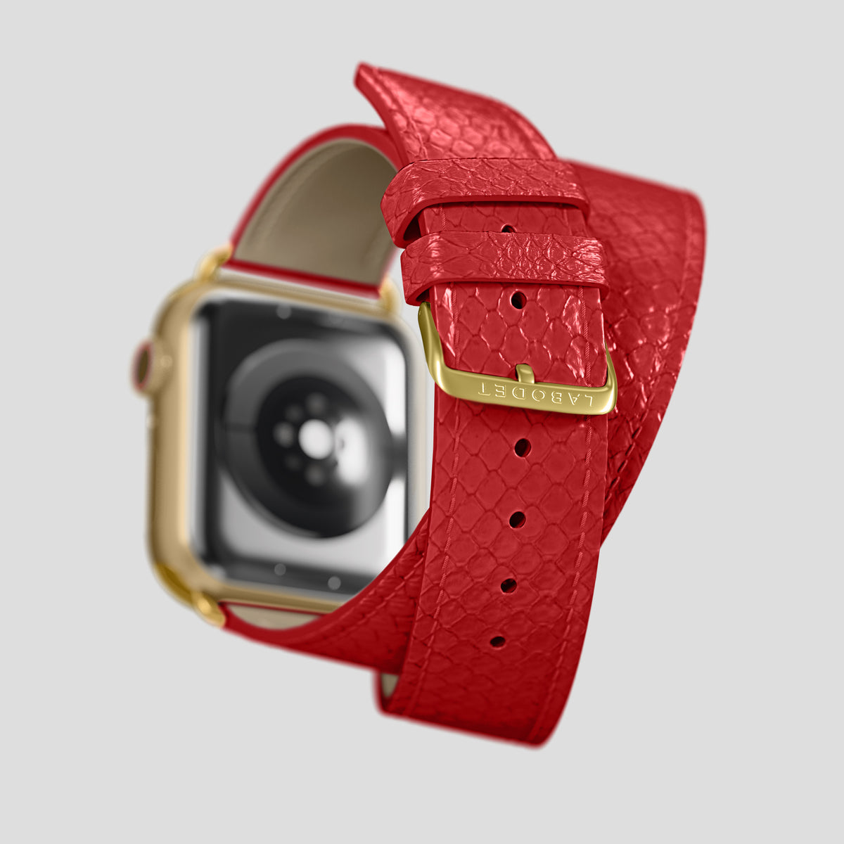 Red Apple Watch 46mm Double Strap In Python with Gold Metal -5 | Red-Gold