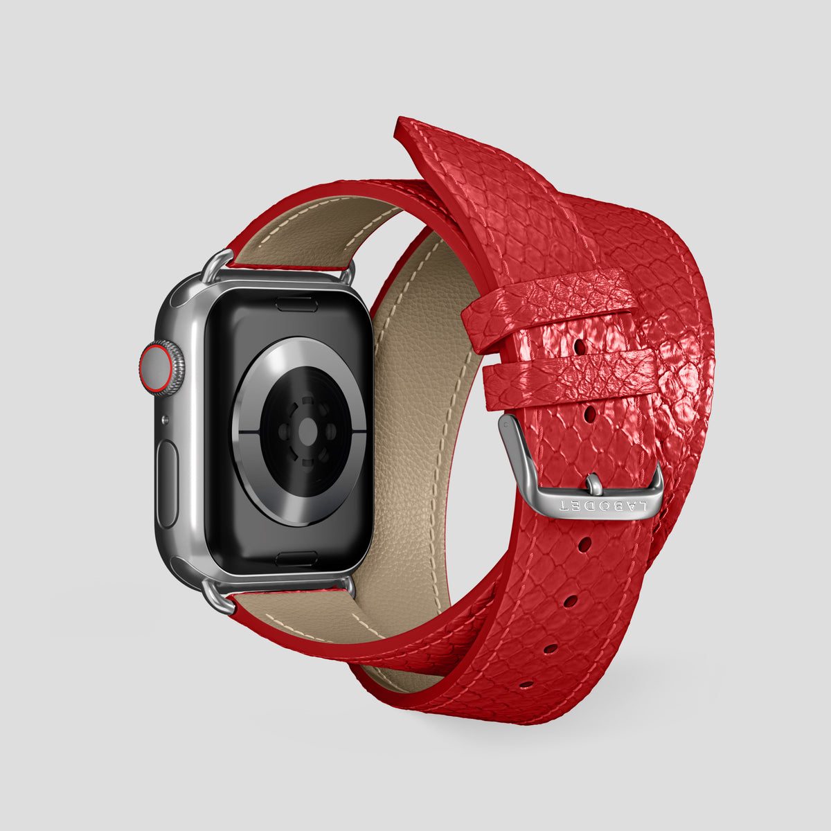 Red Apple Watch 46mm Double Strap In Python with Steel Metal -2 | Red-Steel