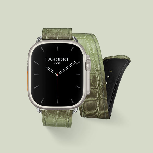 Double Strap Celadon Green For Apple Watch Ultra 49mm In Himalayan Crocodile