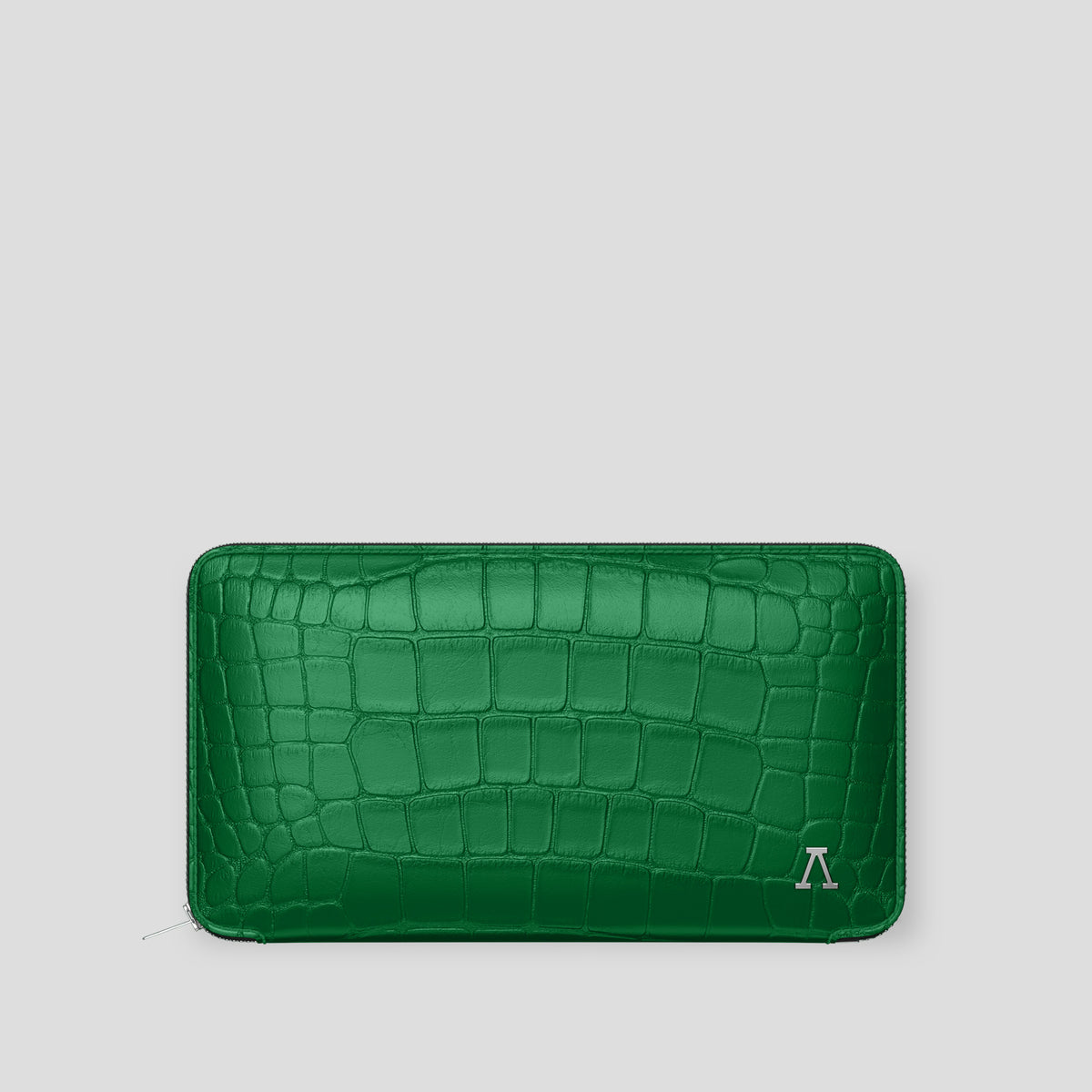 Green Zip Wallet Case Alligator with Steel Metal -1 | Green-Steel