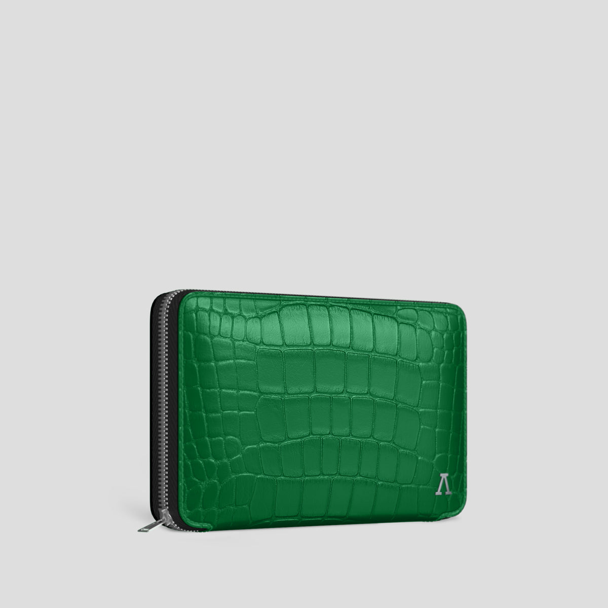 Green Zip Wallet Case Alligator with Steel Metal -2 | Green-Steel