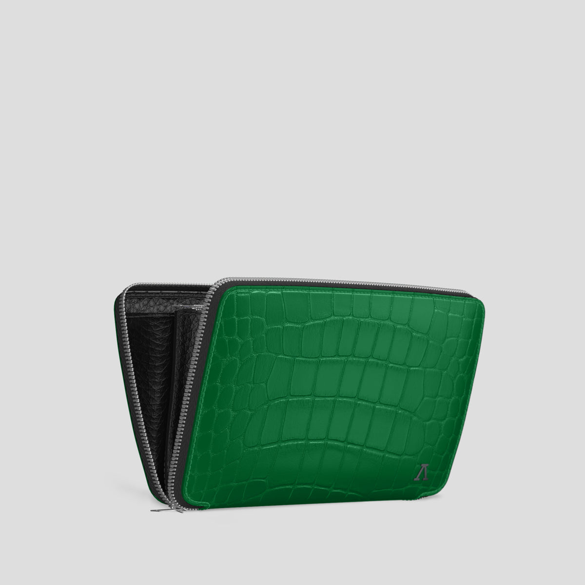 Green Zip Wallet Case Alligator with Steel Metal -4 | Green-Steel