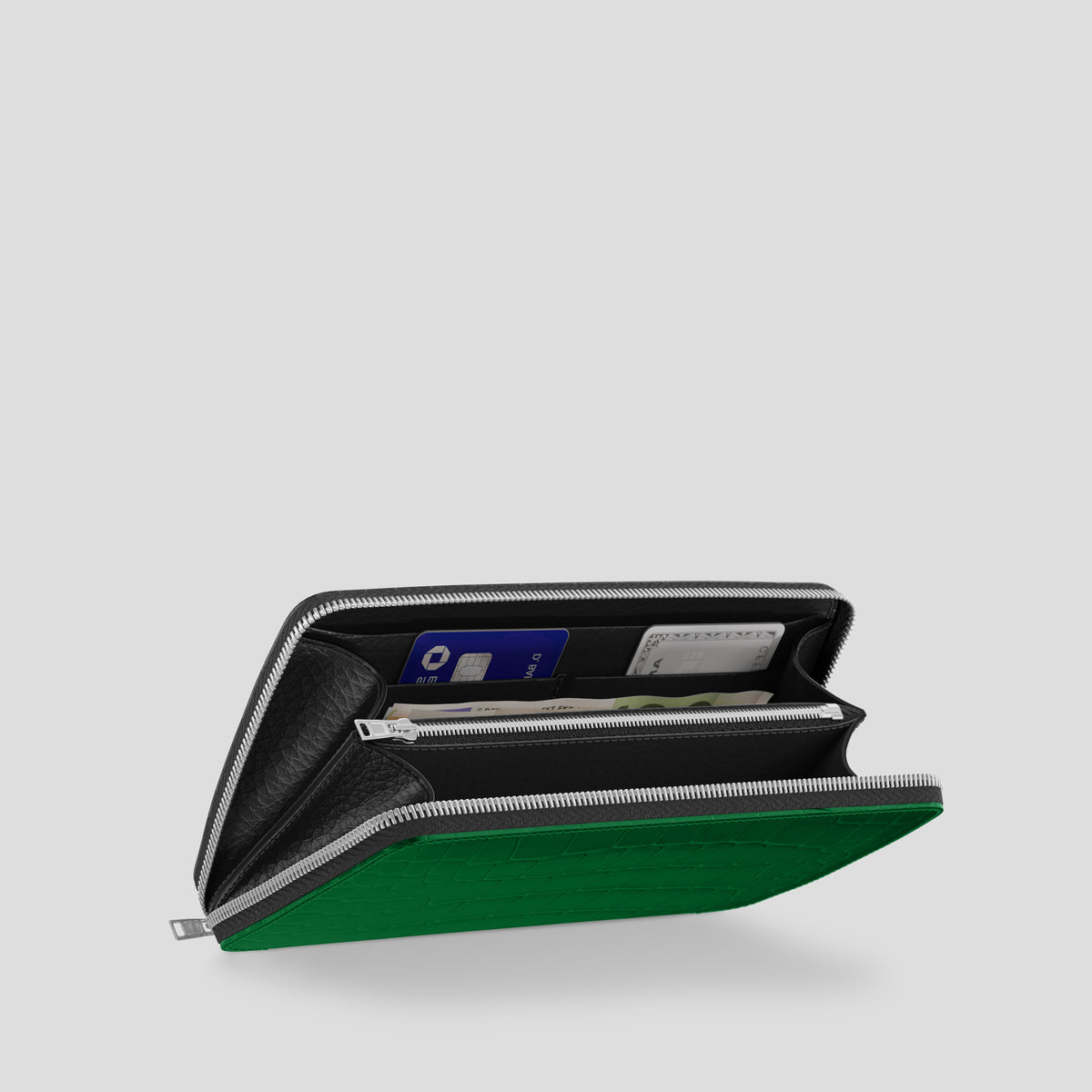 Green Zip Wallet Case Alligator with Steel Metal -5 | Green-Steel