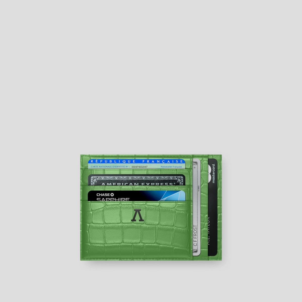 Apple-Green 10 Cards Wallet Alligator with Black Metal -1 | Apple-Green-Black