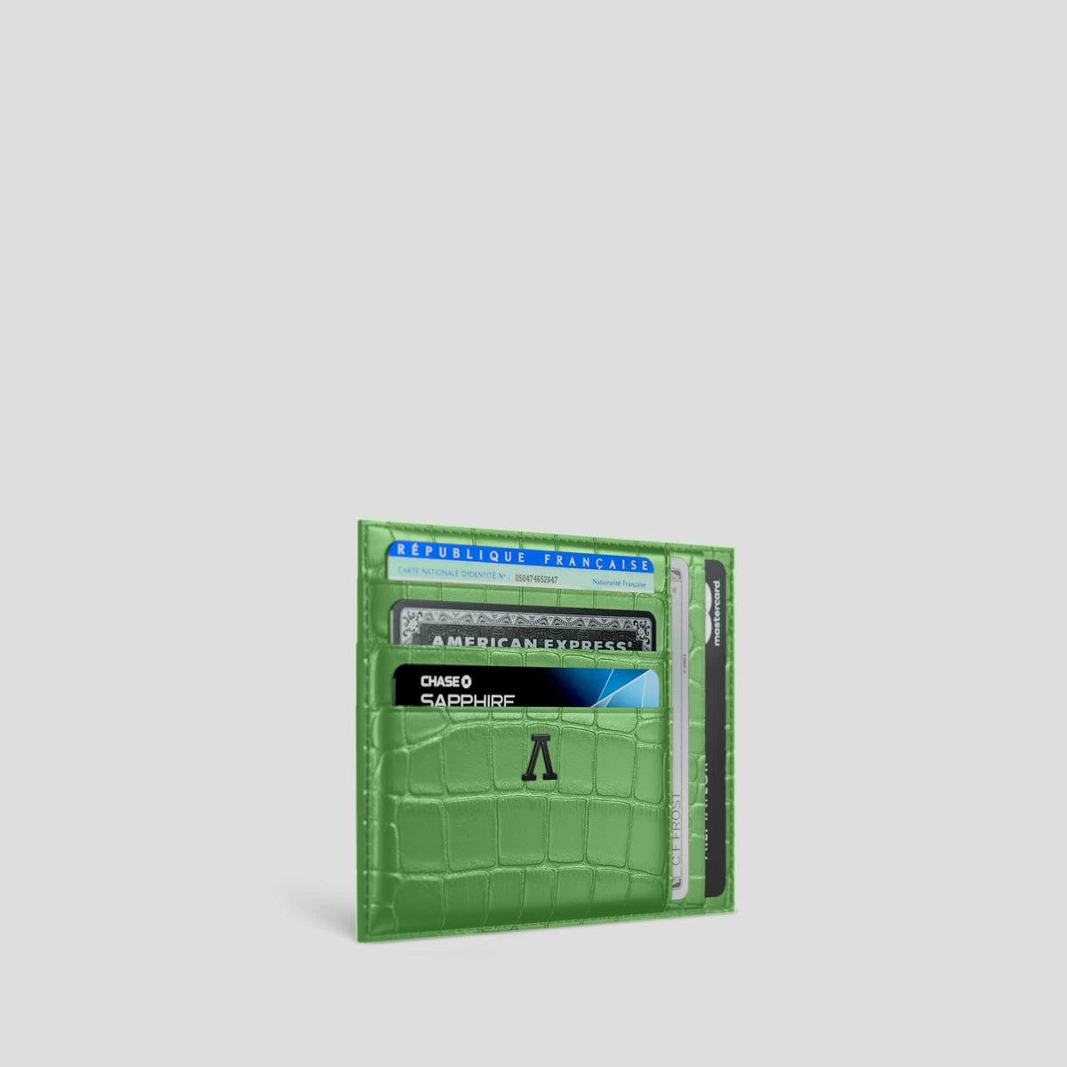 Apple-Green 10 Cards Wallet Alligator with Black Metal -2 | Apple-Green-Black