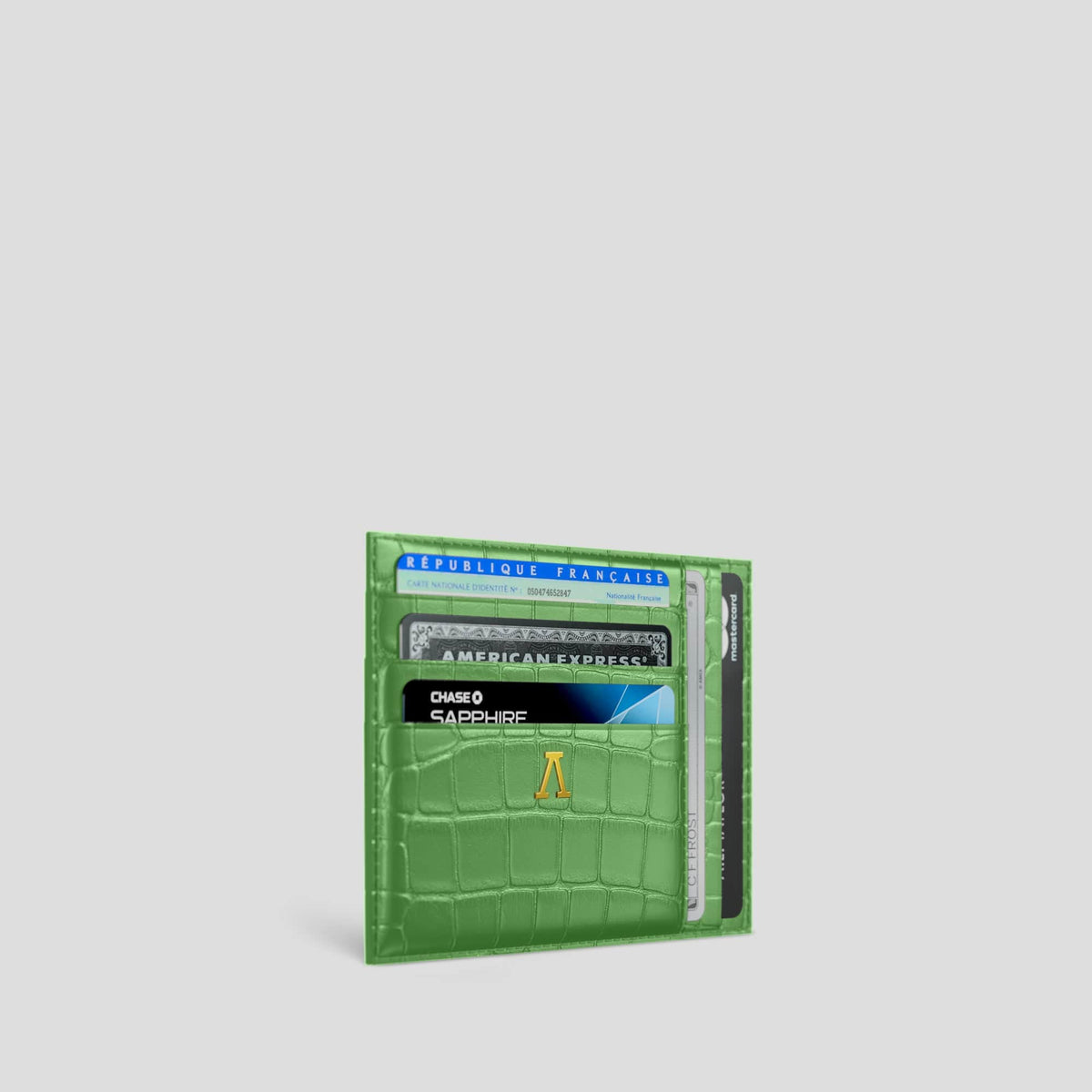 Apple-Green 10 Cards Wallet Alligator with Gold Metal -2 | Apple-Green-Gold