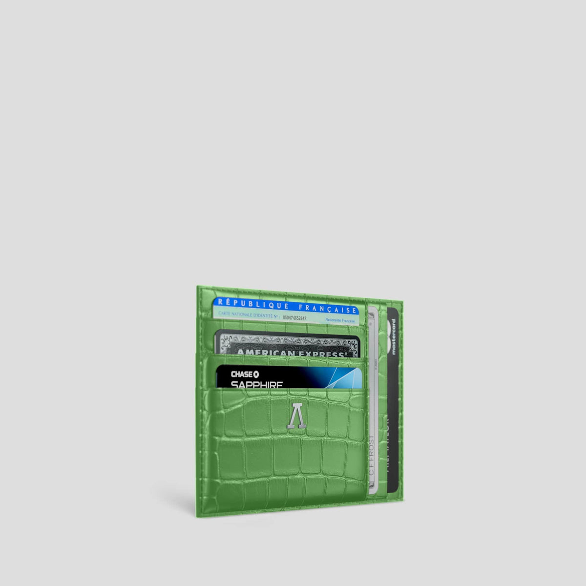 Apple-Green 10 Cards Wallet Alligator with Steel Metal -2 | Apple-Green-Steel