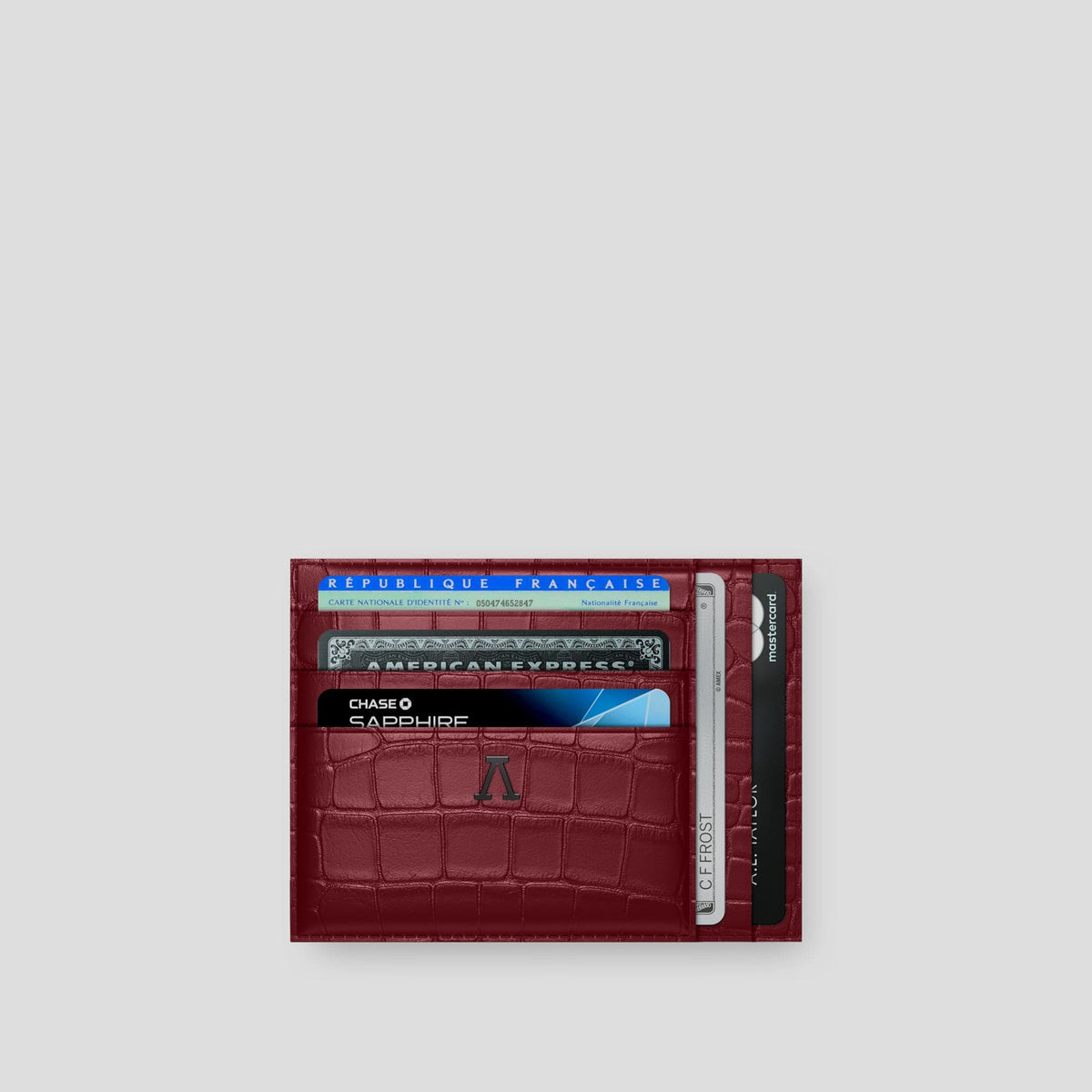 Burgundy 10 Cards Wallet Alligator with Black Metal -1 | Burgundy-Black
