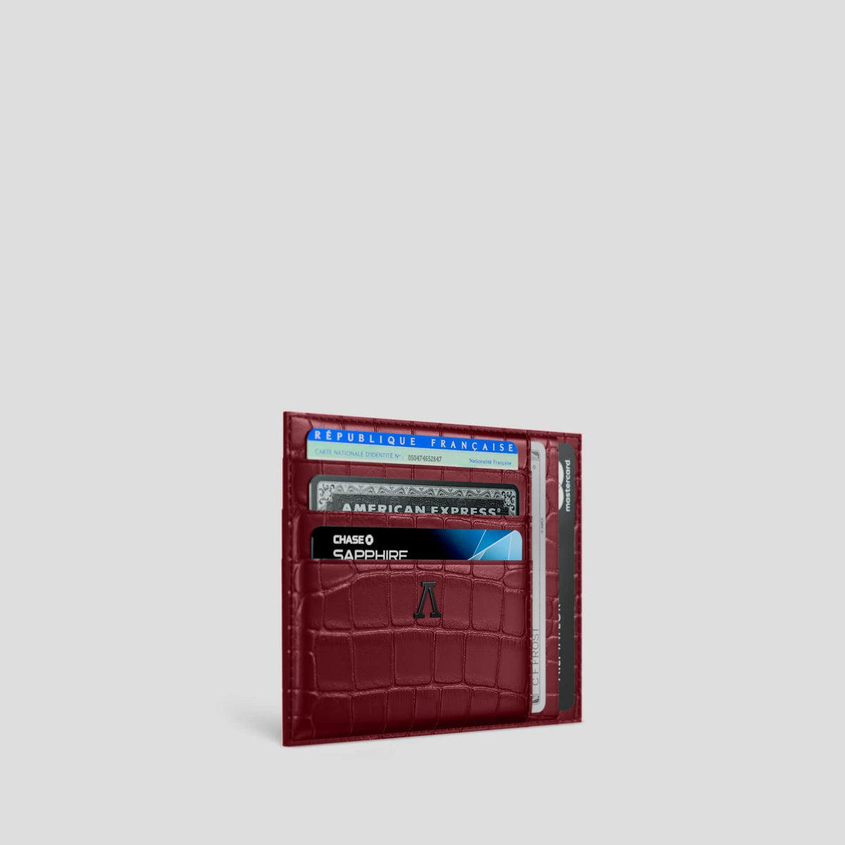 Burgundy 10 Cards Wallet Alligator with Black Metal -2 | Burgundy-Black