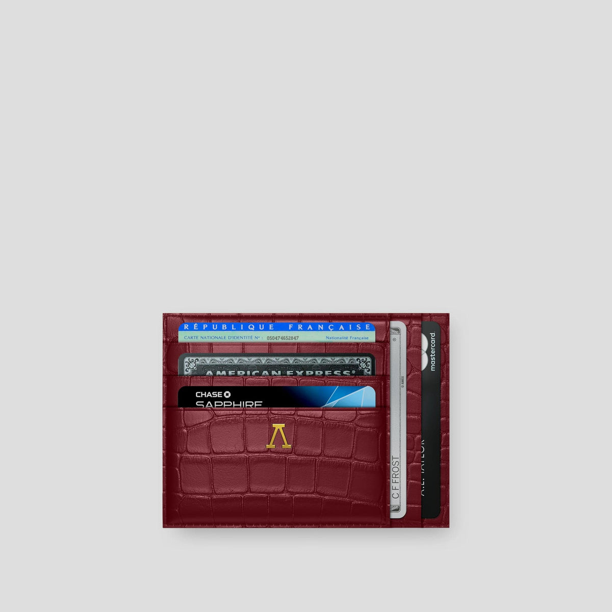 Burgundy 10 Cards Wallet Alligator with Gold Metal -1 | Burgundy-Gold