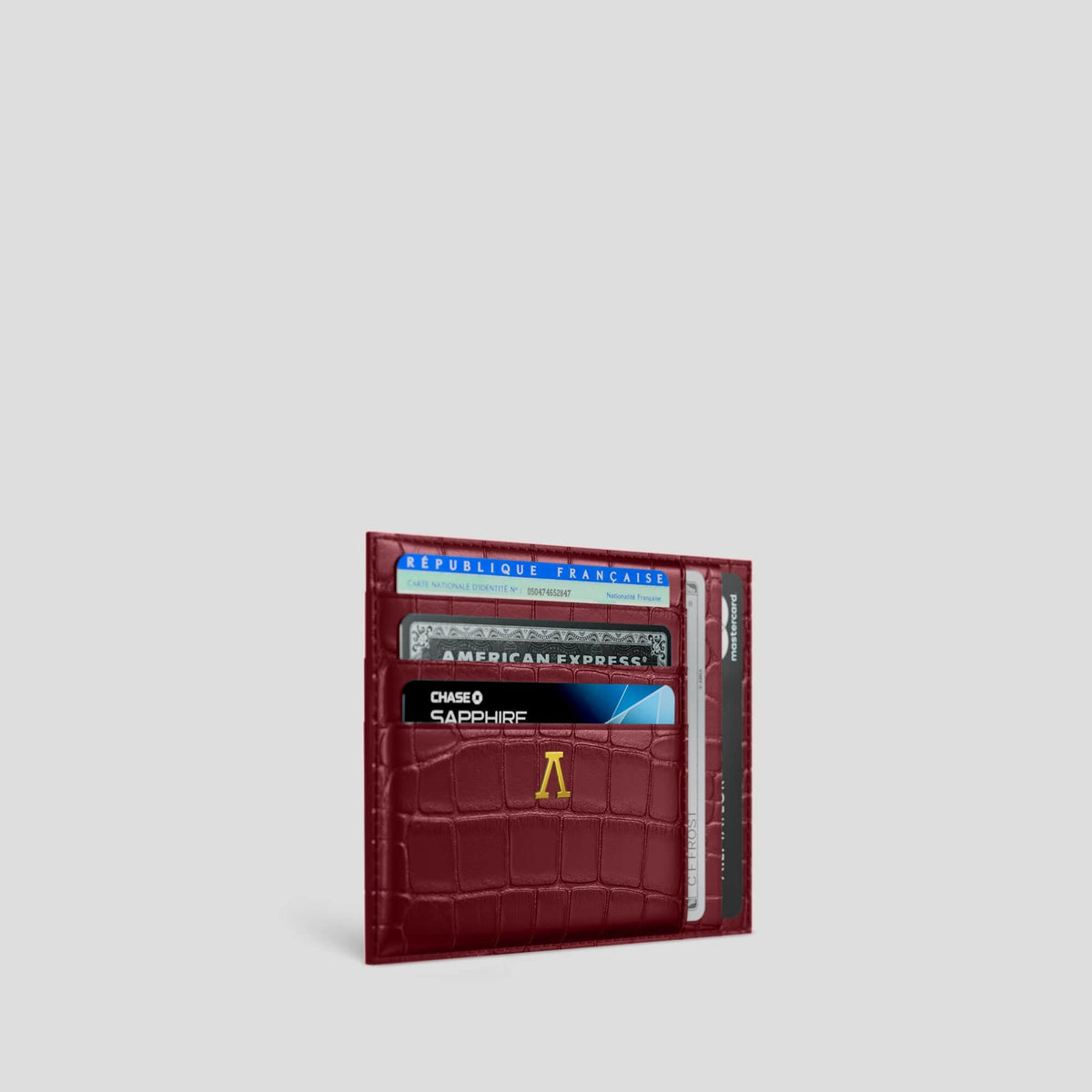 Burgundy 10 Cards Wallet Alligator with Gold Metal -2 | Burgundy-Gold