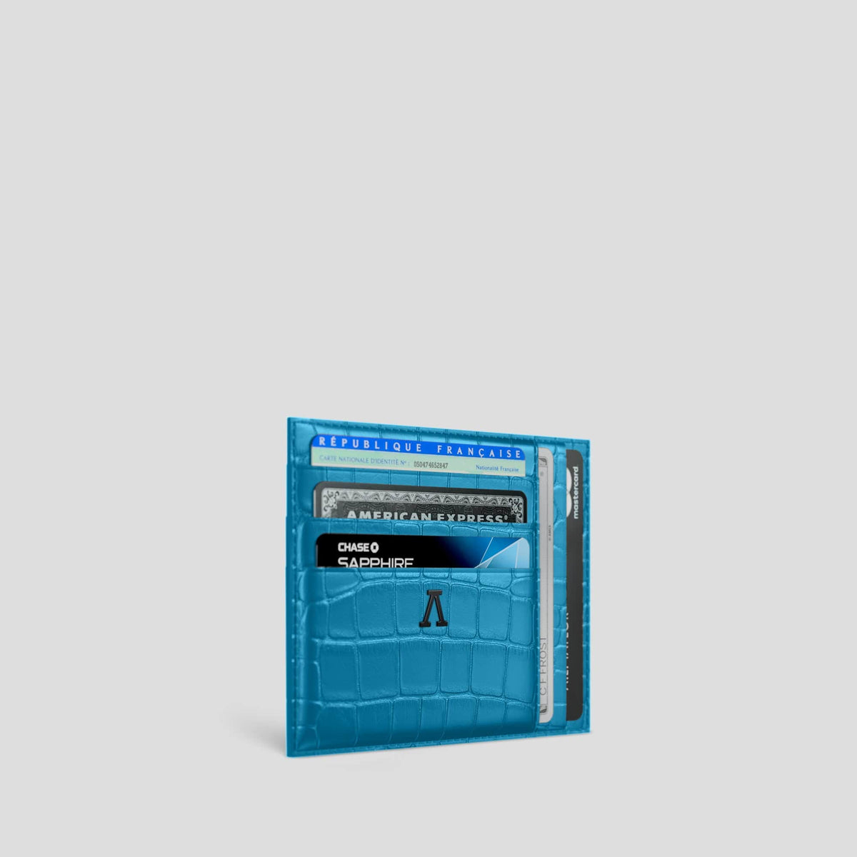 Curaçao-Blue 10 Cards Wallet Alligator with Black Metal -2 | Curaçao-Blue-Black