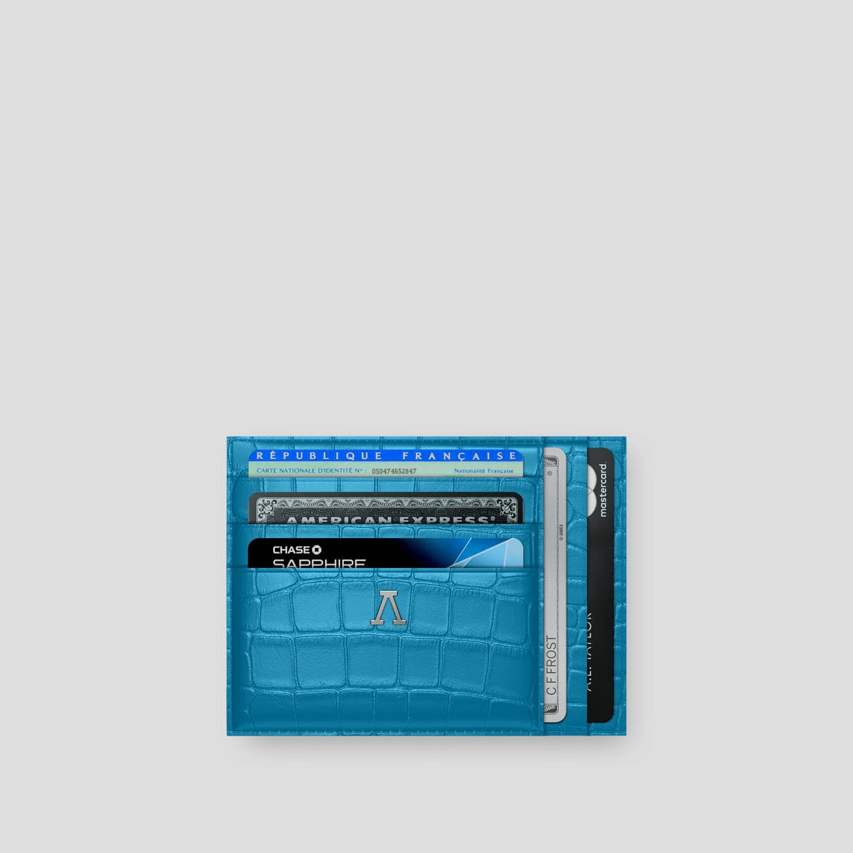 Curaçao-Blue 10 Cards Wallet Alligator with Steel Metal -1 | Curaçao-Blue-Steel