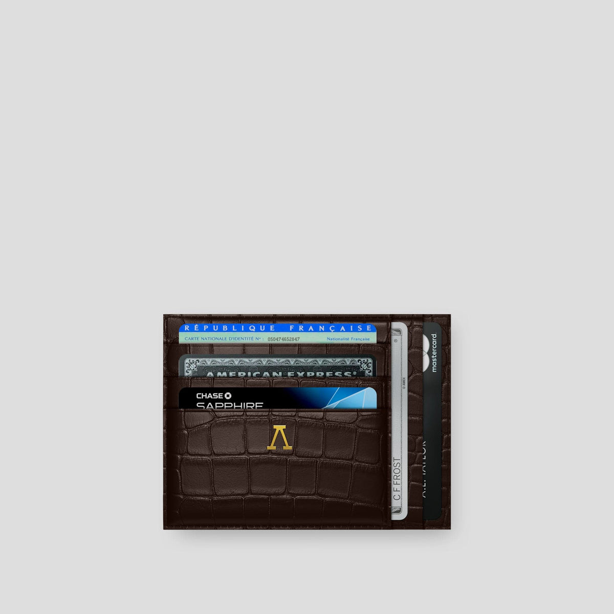 Dark Brown 10 Cards Wallet Alligator with Gold Metal -1 | Dark-Brown-Gold