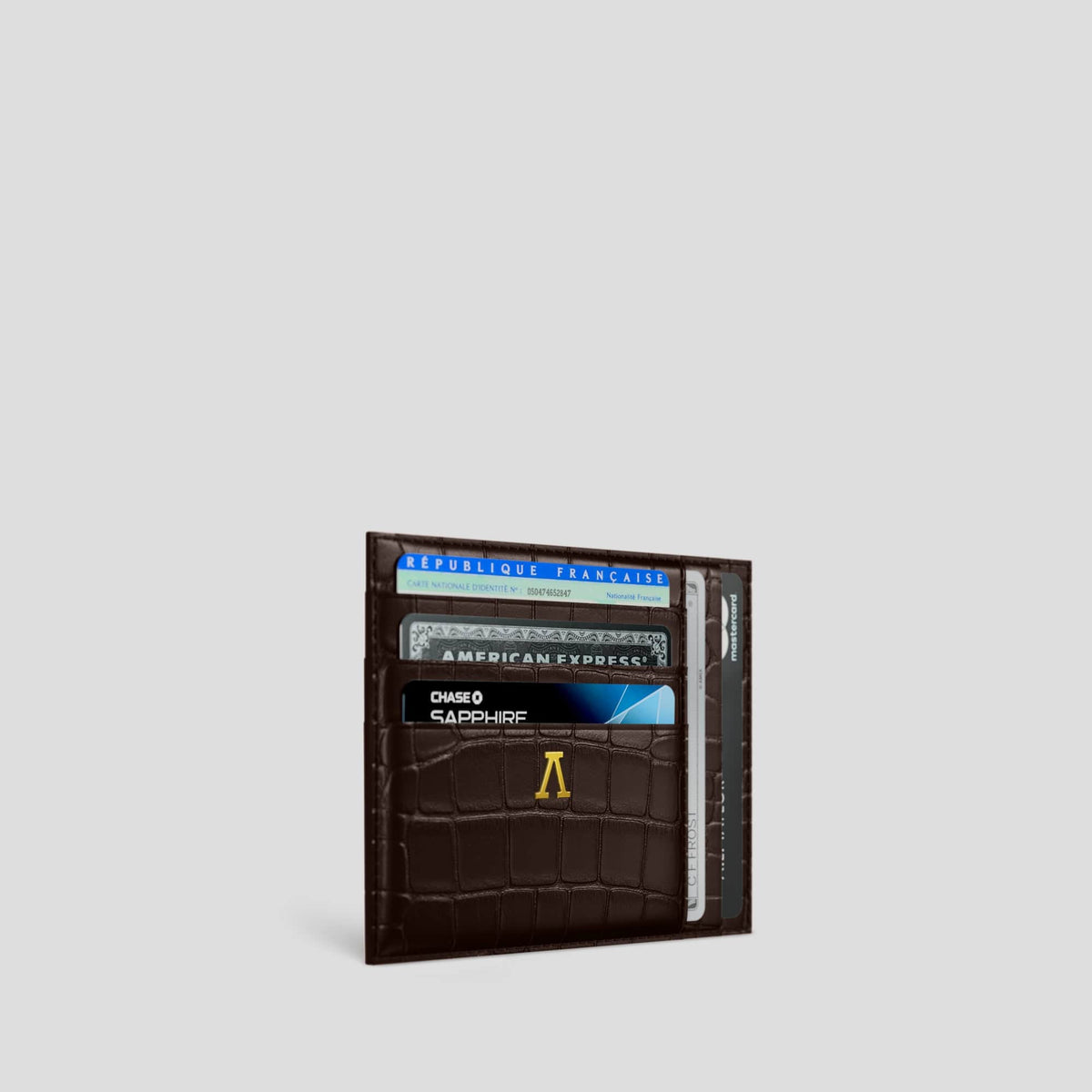 Dark Brown 10 Cards Wallet Alligator with Gold Metal -2 | Dark-Brown-Gold