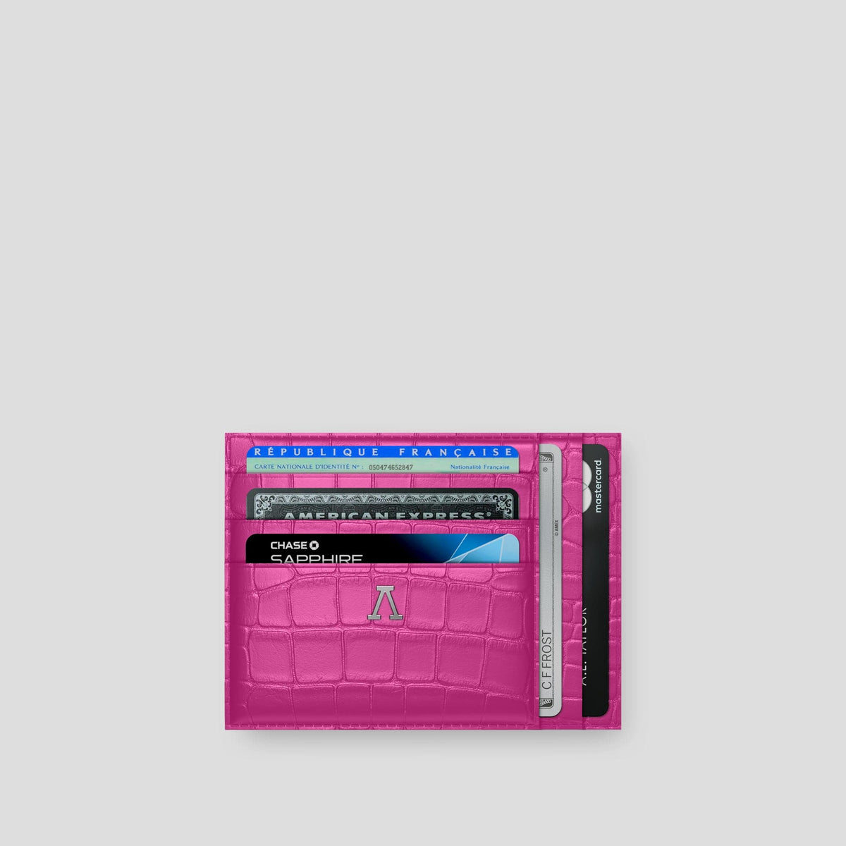 Fuchsia 10 Cards Wallet Alligator with Steel Metal -1 | Fuchsia-Steel