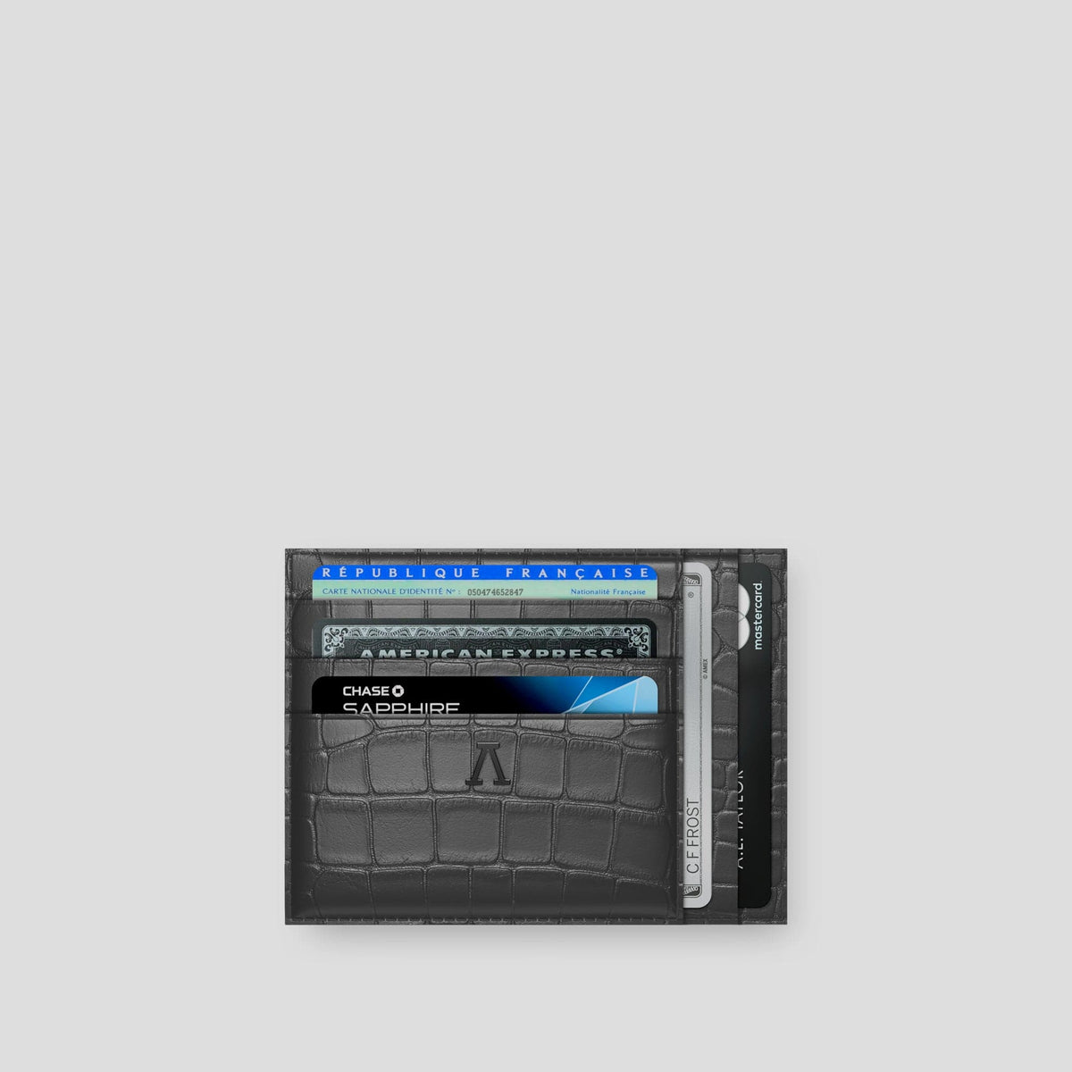 Grey 10 Cards Wallet Alligator with Black Metal -1 | Grey-Black