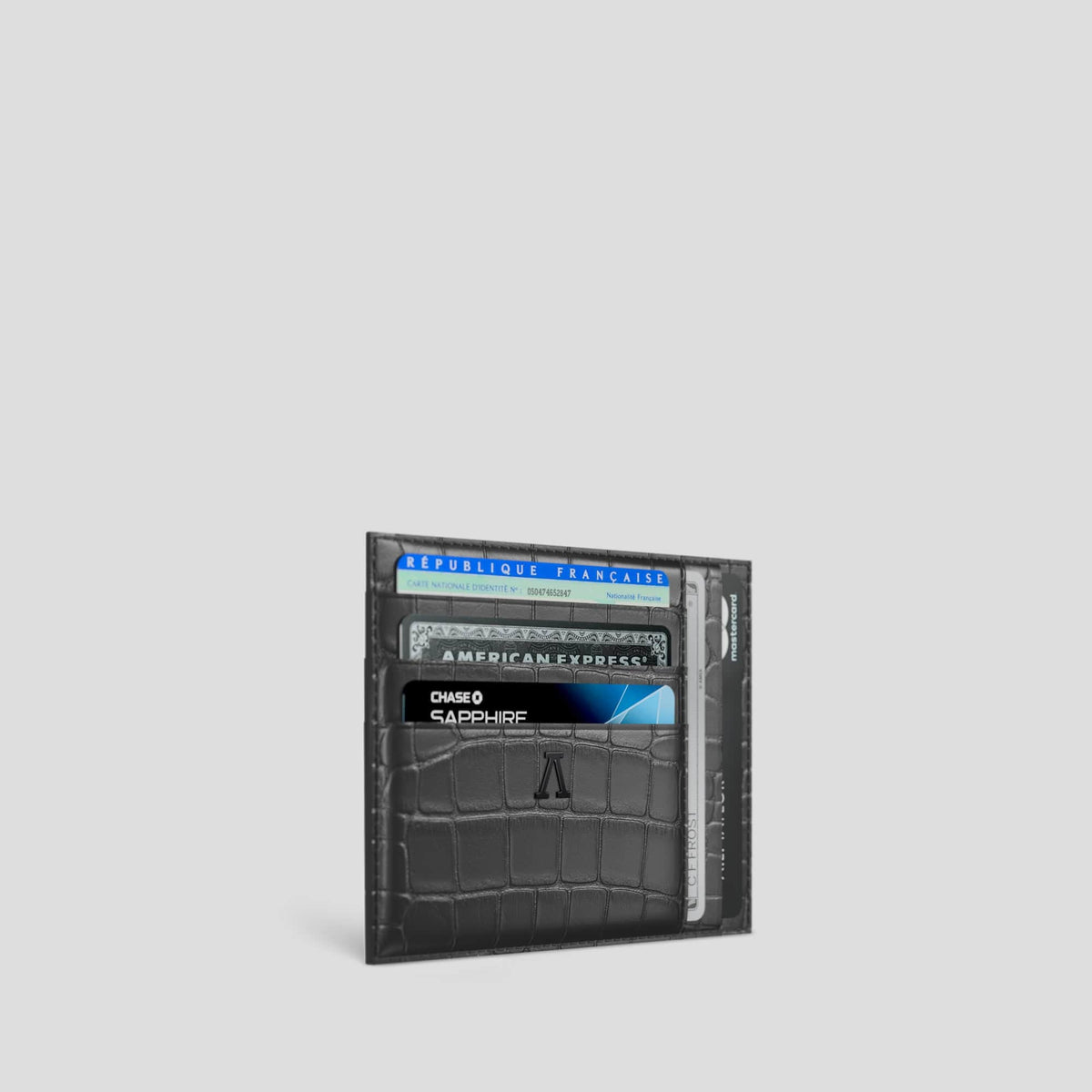 Grey 10 Cards Wallet Alligator with Black Metal -2 | Grey-Black