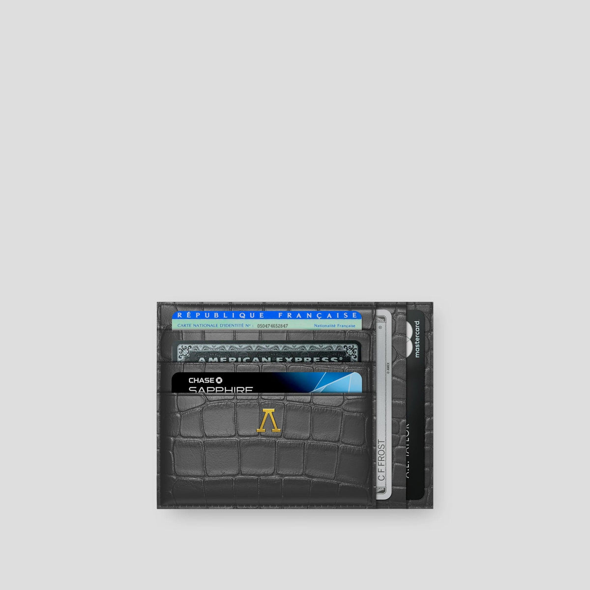Grey 10 Cards Wallet Alligator with Gold Metal -1 | Grey-Gold