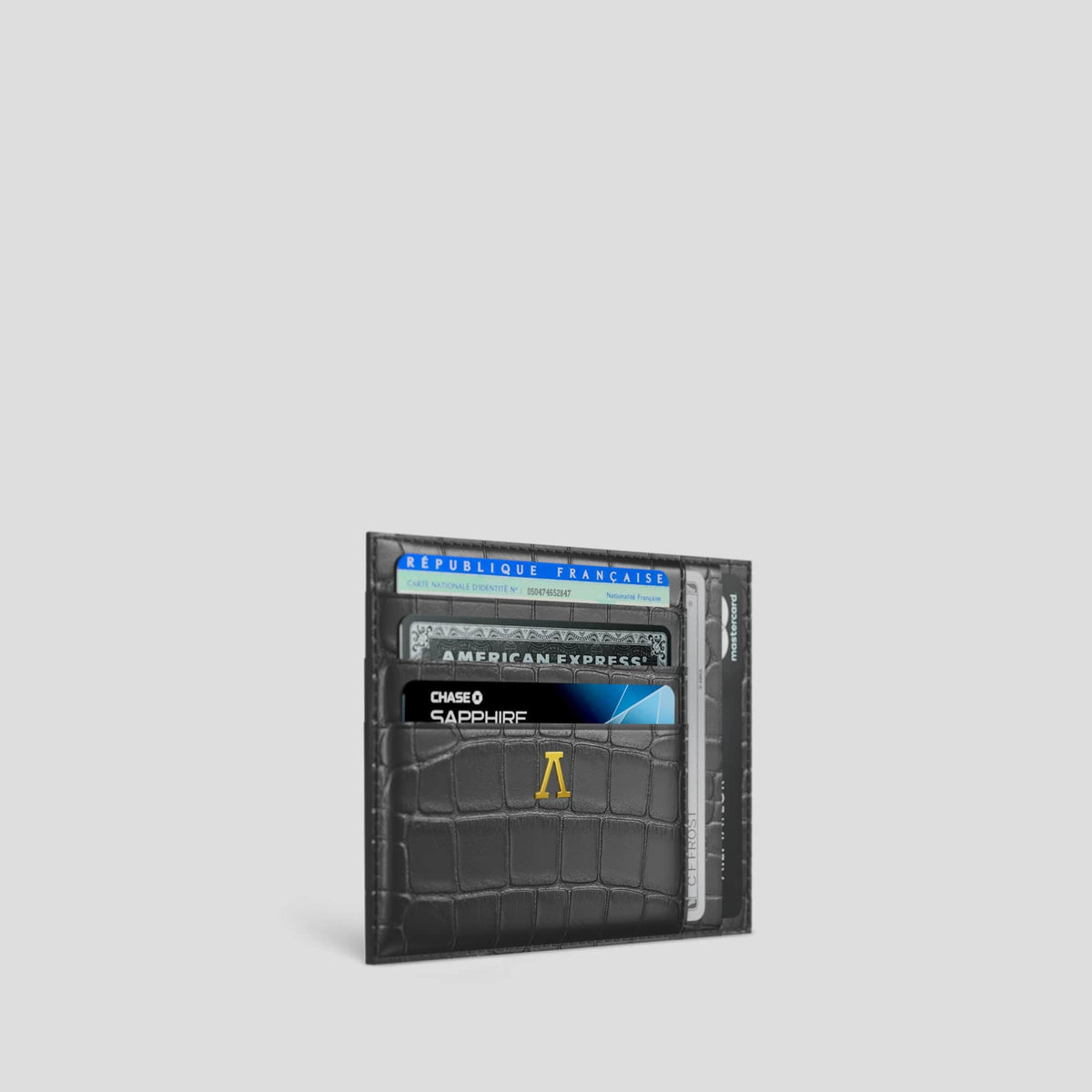 Grey 10 Cards Wallet Alligator with Gold Metal -2 | Grey-Gold