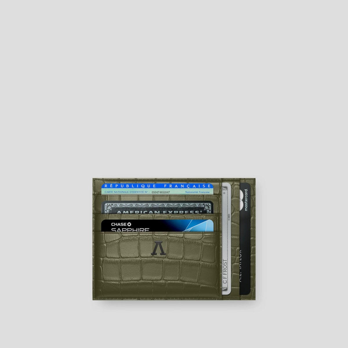 Kaki-Green 10 Cards Wallet Alligator with Black Metal -1 | Kaki-Green-Black
