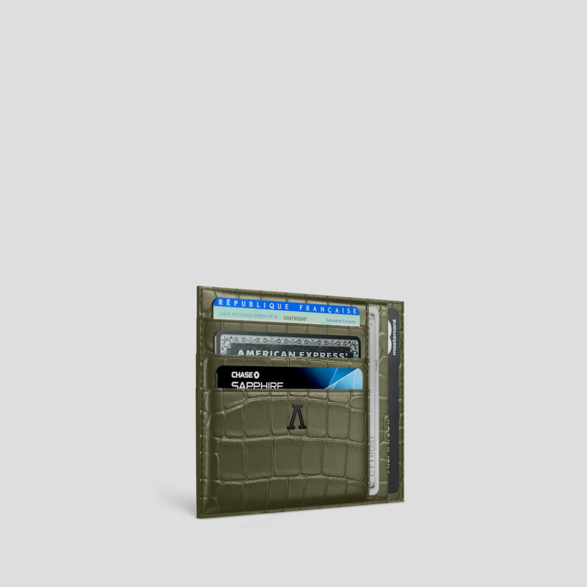 Kaki-Green 10 Cards Wallet Alligator with Black Metal -2 | Kaki-Green-Black