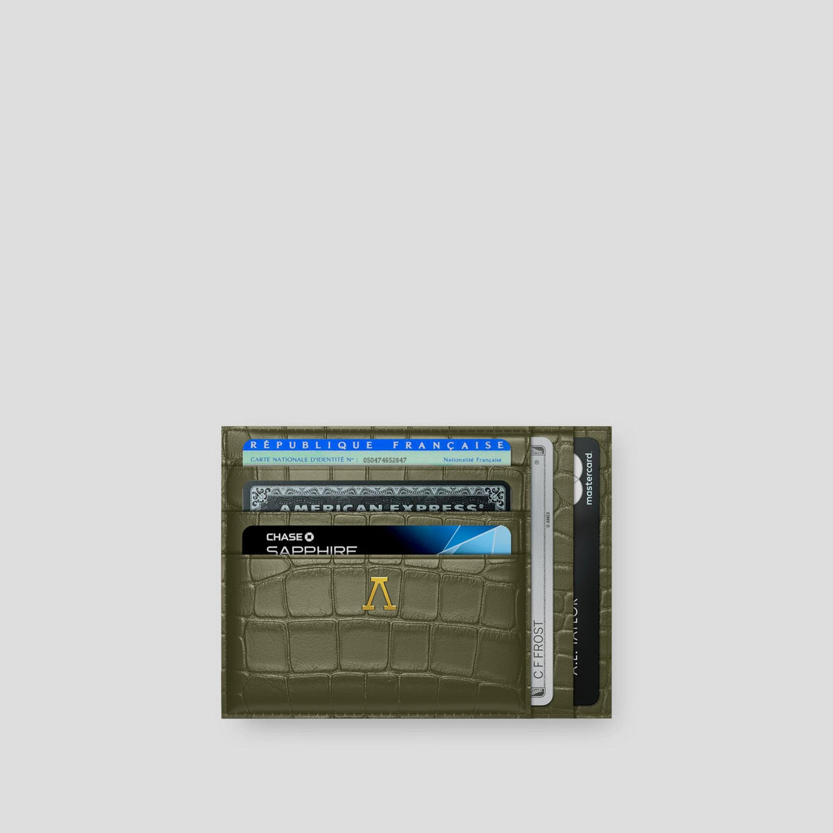 Kaki-Green 10 Cards Wallet Alligator with Gold Metal -1 | Kaki-Green-Gold