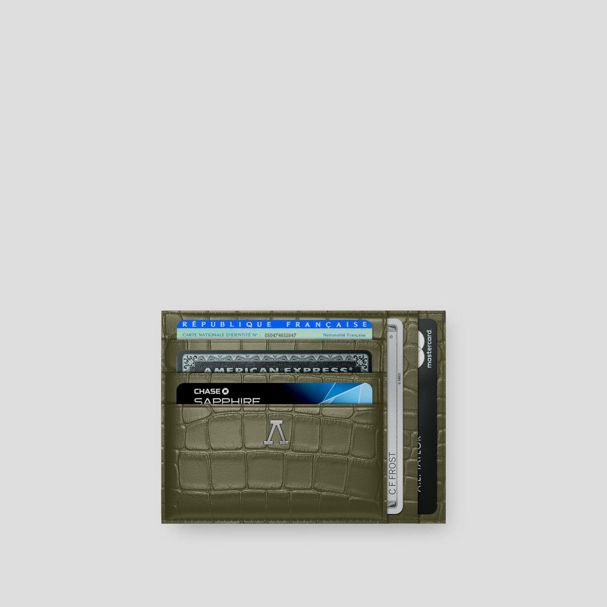 Kaki-Green 10 Cards Wallet Alligator with Steel Metal -1 | Kaki-Green-Steel
