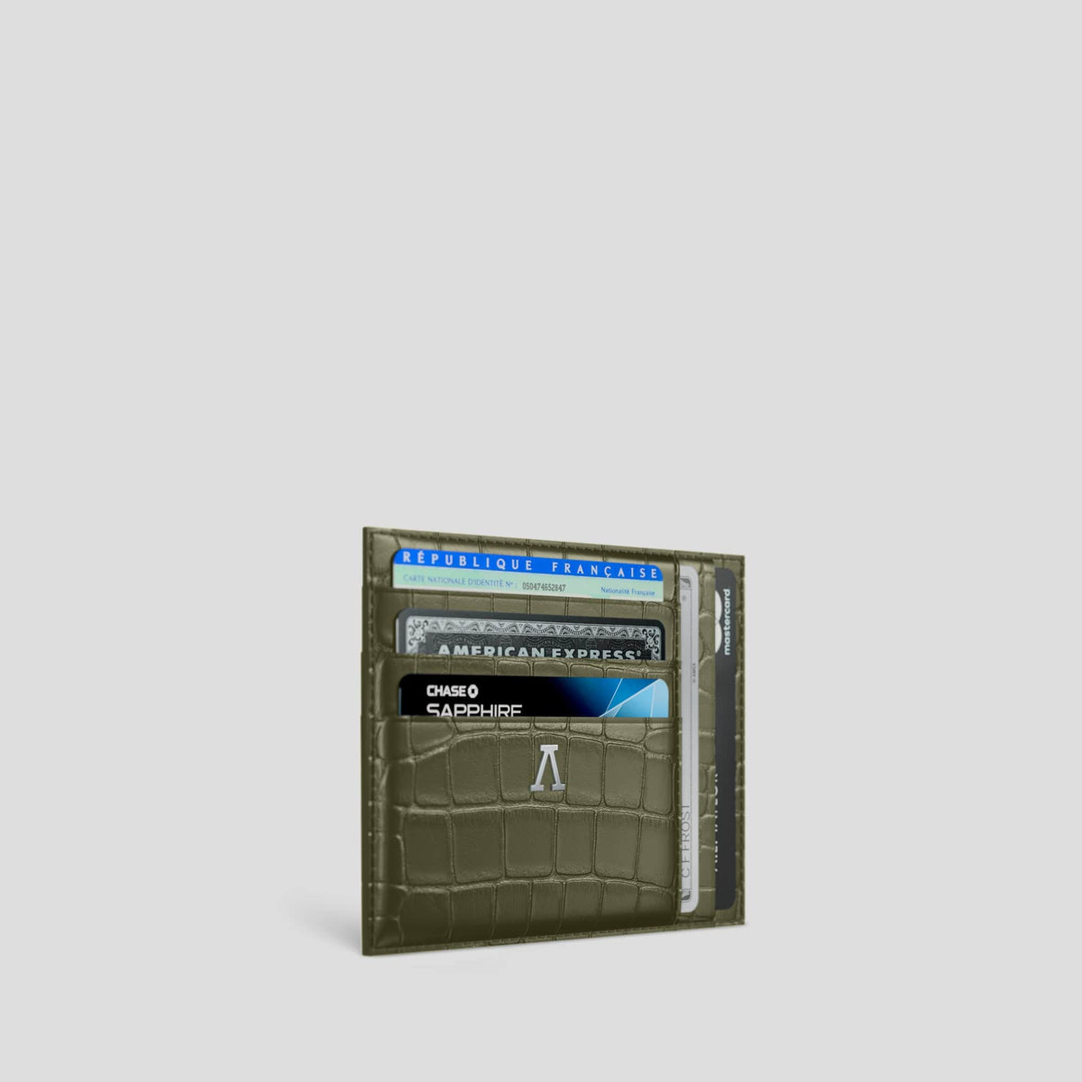 Kaki-Green 10 Cards Wallet Alligator with Steel Metal -2 | Kaki-Green-Steel