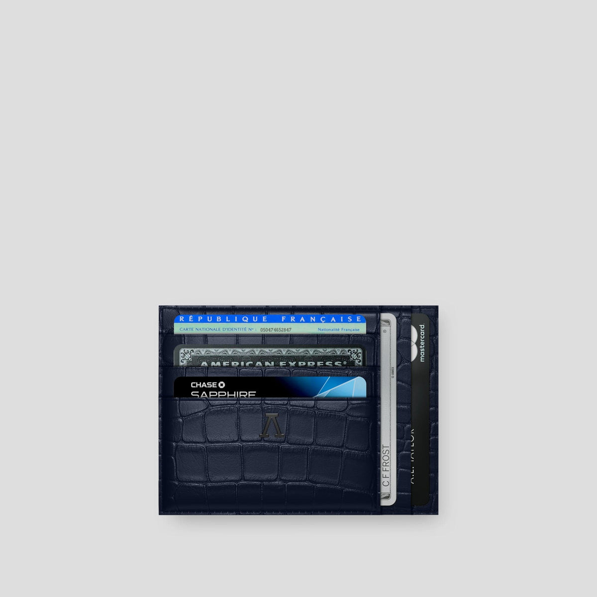 Navy Blue 10 Cards Wallet Alligator with Black Metal -1 | Navy-Blue-Black