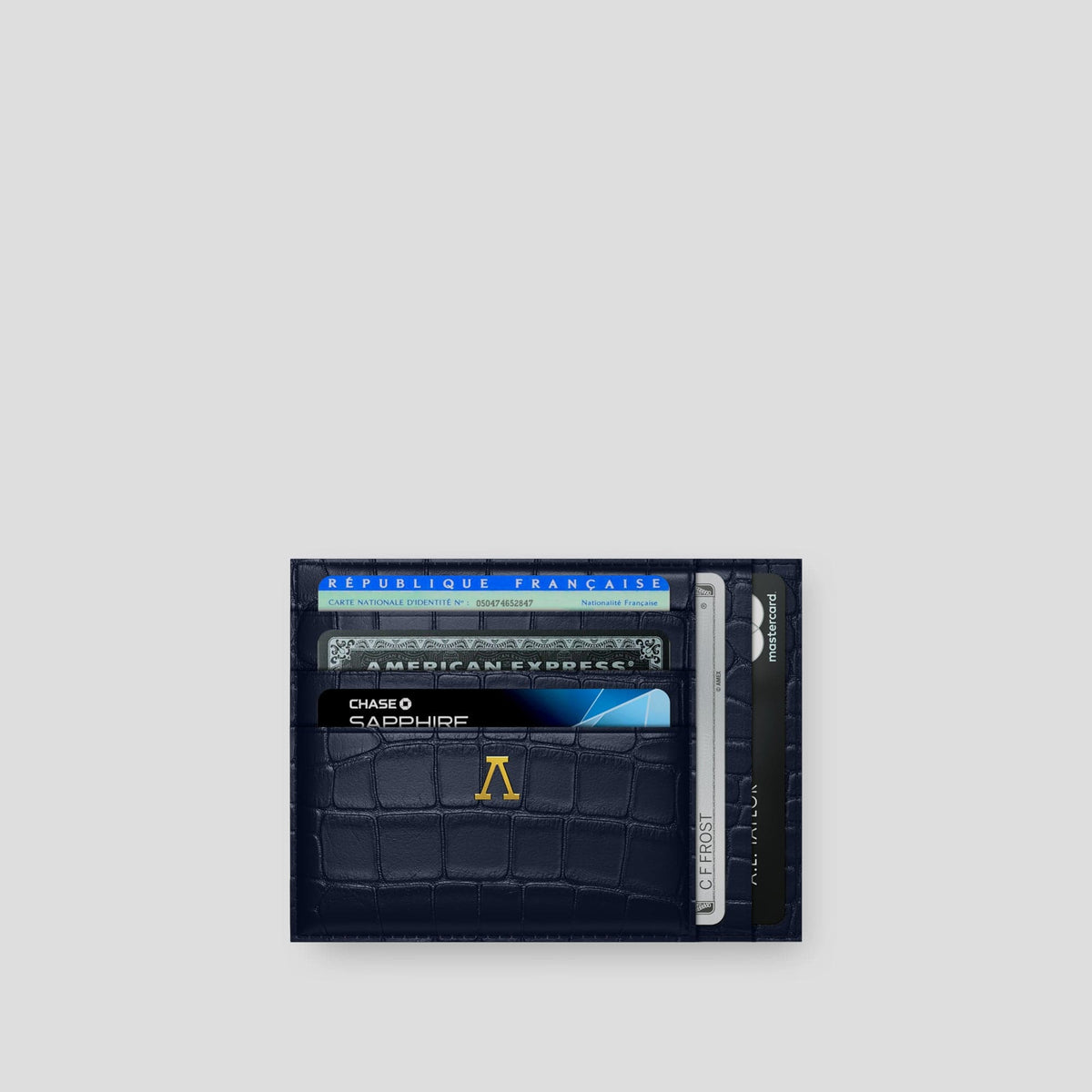 Navy Blue 10 Cards Wallet Alligator with Gold Metal -1 | Navy-Blue-Gold