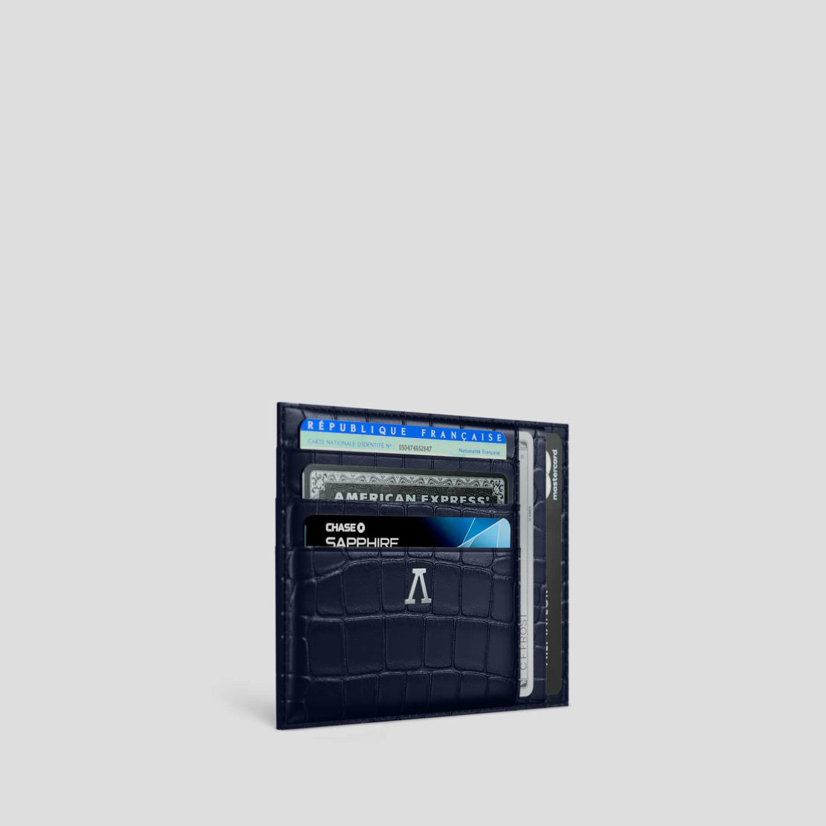 Navy Blue 10 Cards Wallet Alligator with Steel Metal -2 | Navy-Blue-Steel