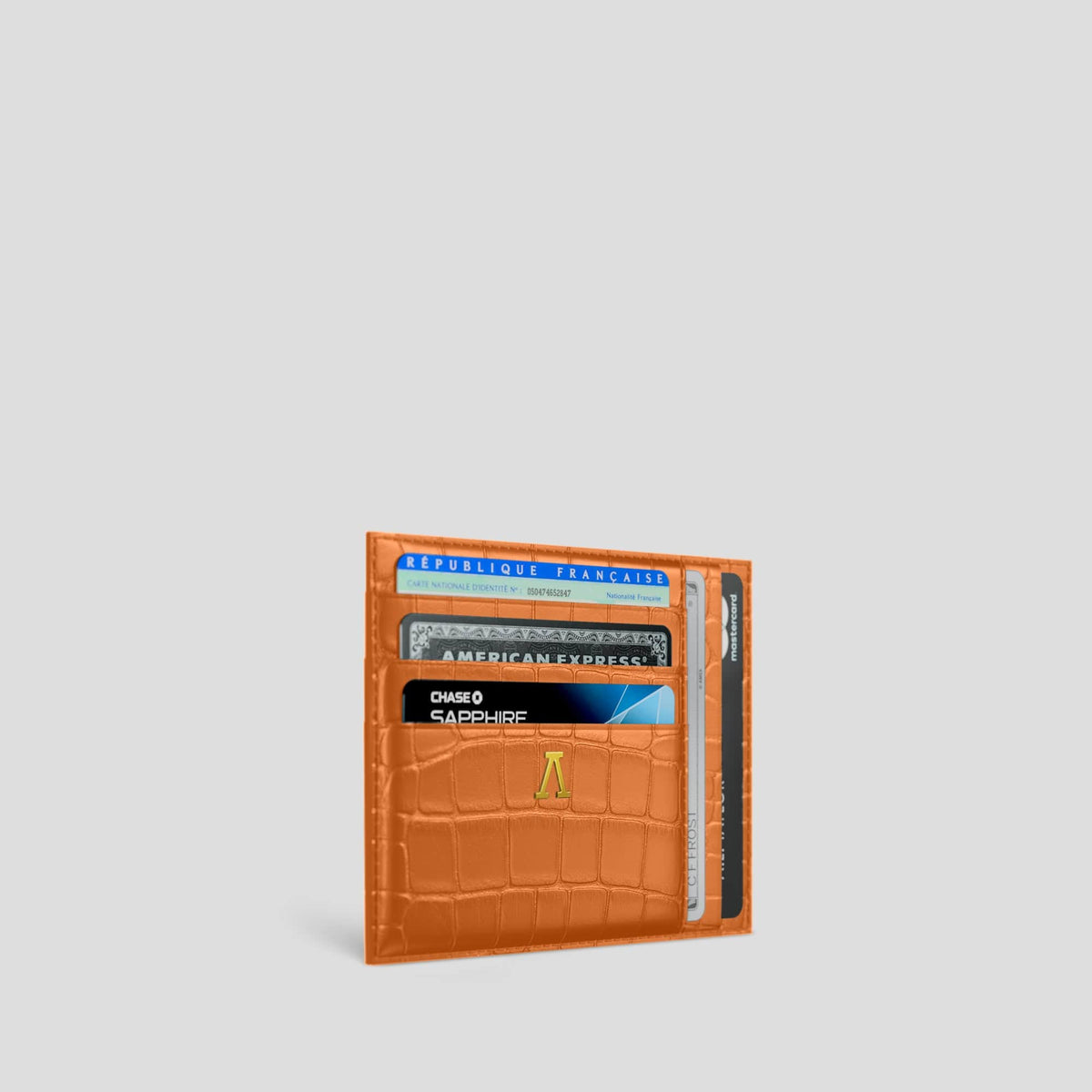 Orange 10 Cards Wallet Alligator with Gold Metal -2 | Orange-Gold