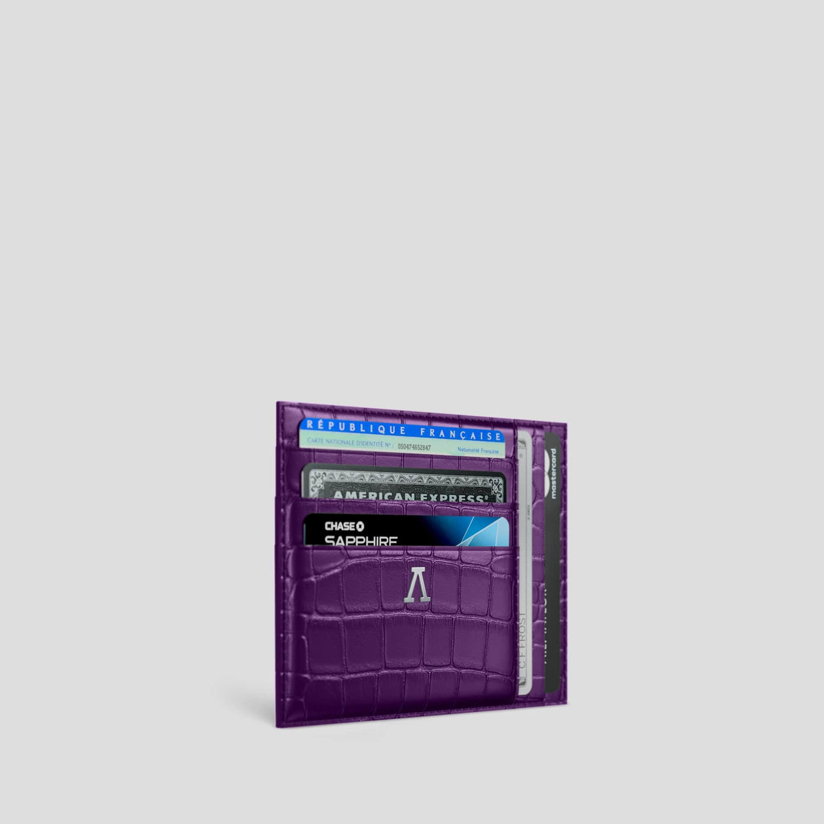 Purple 10 Cards Wallet Alligator with Steel Metal -2 | Purple-Steel