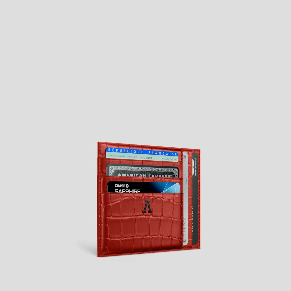 Red 10 Cards Wallet Alligator with Black Metal -2 | Red-Black
