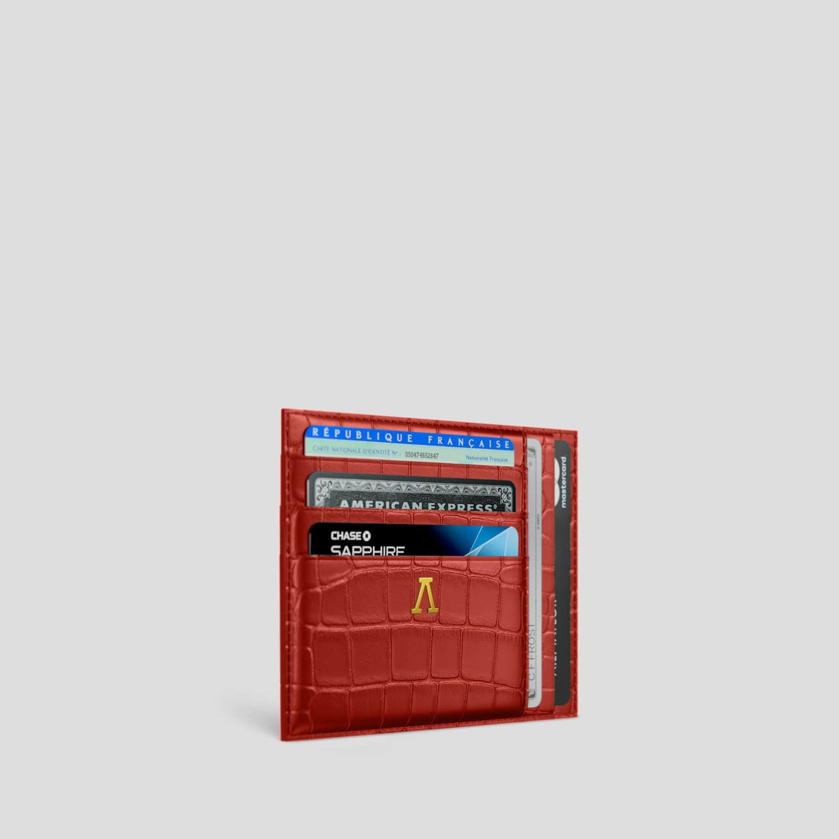 Red 10 Cards Wallet Alligator with Gold Metal -2 | Red-Gold