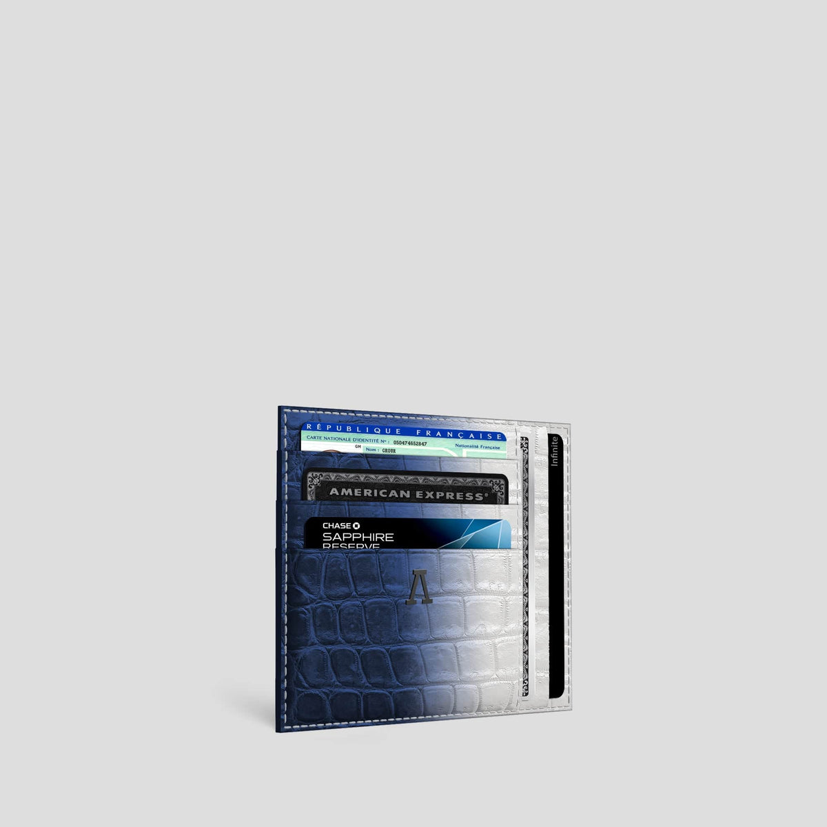 Navy Blue 10 Cards Wallet Himalayan Crocodile with Black Metal -2 | Navy-Blue-Black