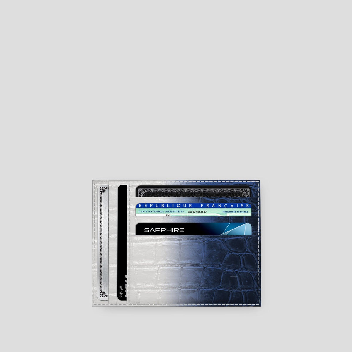 Navy Blue 10 Cards Wallet Himalayan Crocodile with Gold Metal -3 | Navy-Blue-Gold