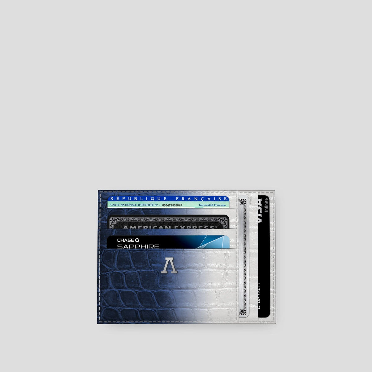 Navy Blue 10 Cards Wallet Himalayan Crocodile with Steel Metal -1 | Navy-Blue-Steel