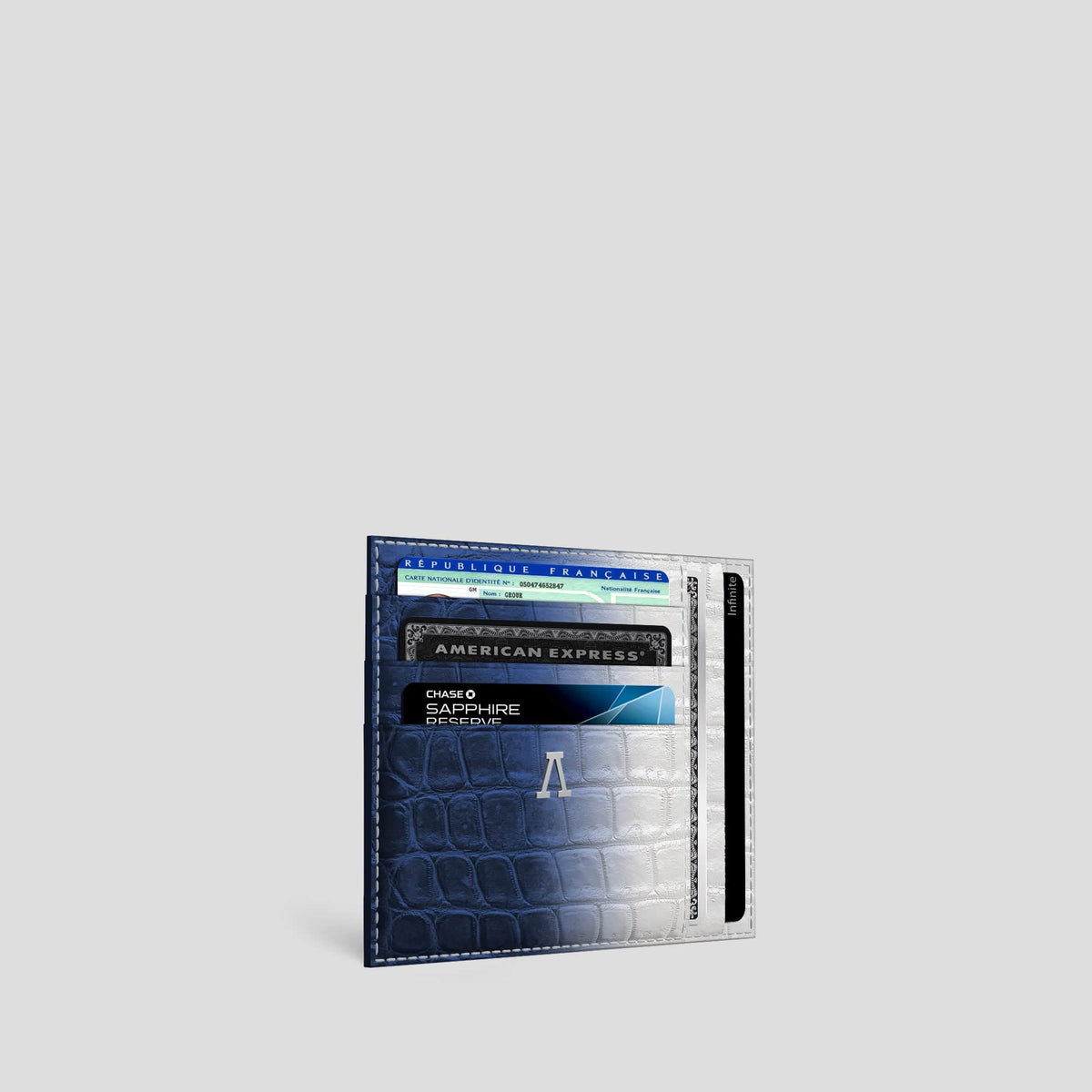 Navy Blue 10 Cards Wallet Himalayan Crocodile with Steel Metal -2 | Navy-Blue-Steel