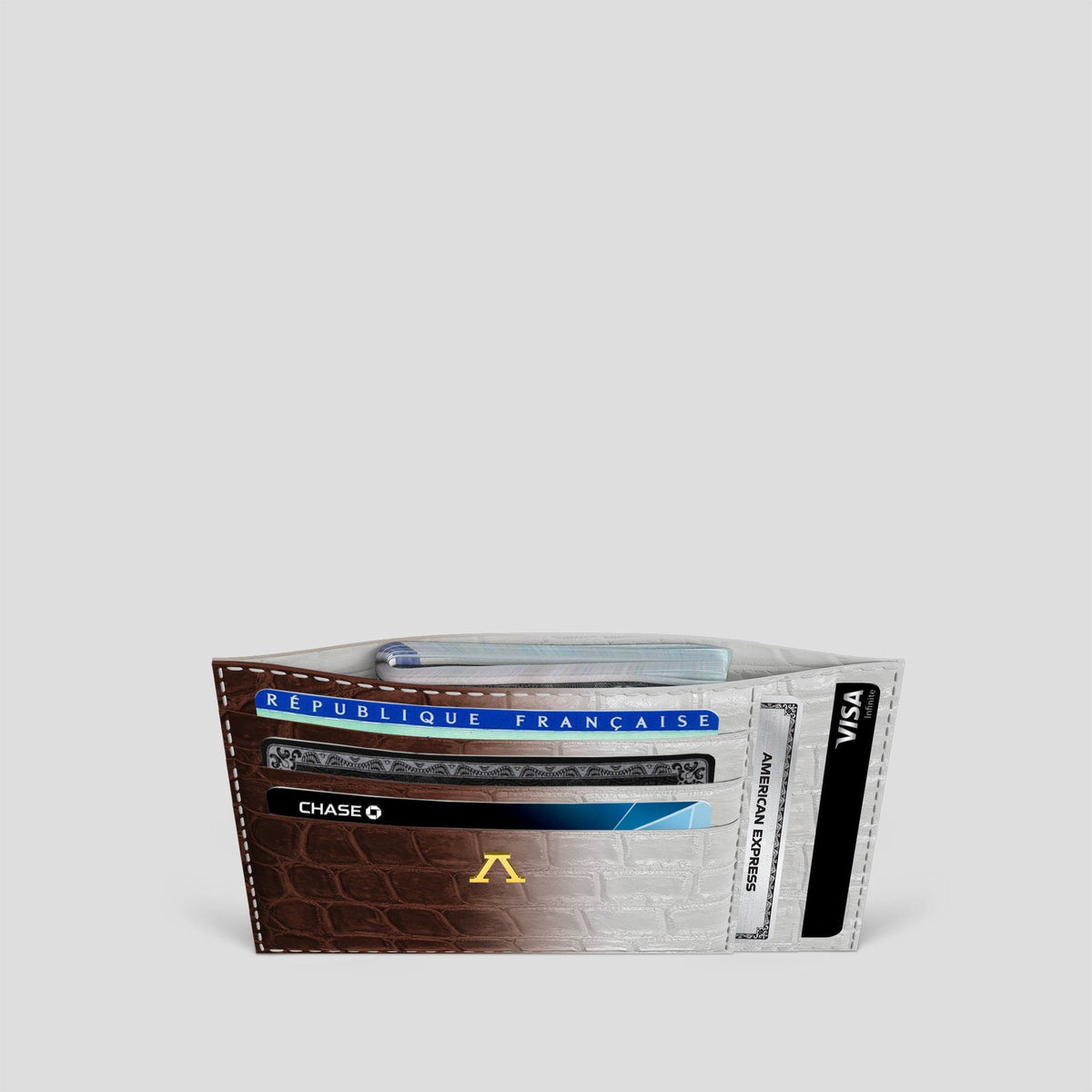 Dark Brown 10 Cards Wallet Himalayan Crocodile with Gold Metal -5 | Dark-Brown-Gold