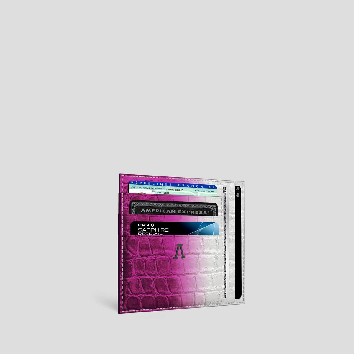 Fuchsia 10 Cards Wallet Himalayan Crocodile with Black Metal -2 | Fuchsia-Black