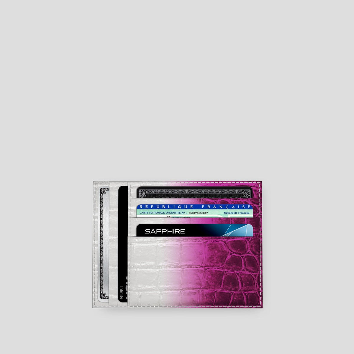 Fuchsia 10 Cards Wallet Himalayan Crocodile with Black Metal -3 | Fuchsia-Black